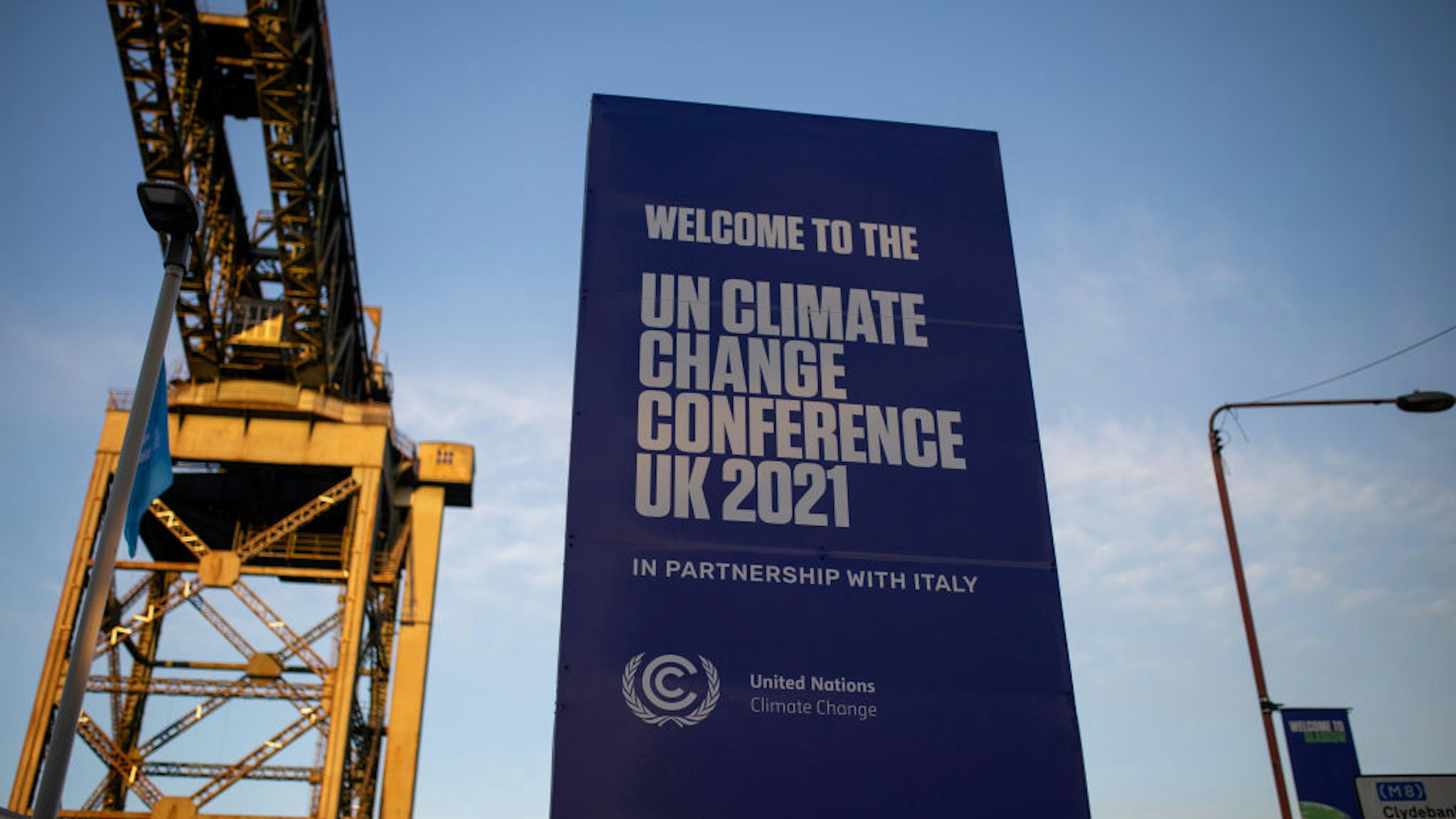 A sign at the venue for the COP26 climate talks in Glasgow, U.K., on Thursday, Nov. 4, 2021. Climate negotiators at the COP26 summit were banking on the worlds most powerful leaders to give them a boost before they embark on two weeks of fraught discussions over who should do what to slow the rise in global temperatures.