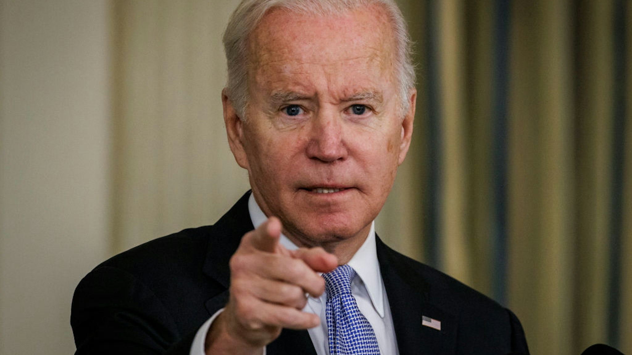 U.S. President Joe Biden speaks during a press conference in the State Dinning Room at the White House on November 6, 2021 in Washington, DC.