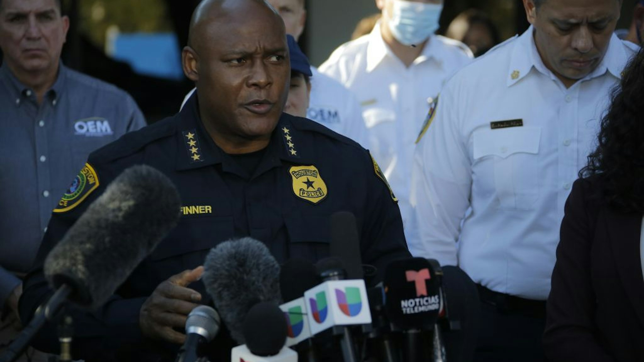 Houston Police Chief Troy Finner speaks during a press conference at the Wyndham Hotel in Houston, Texas, the United States, Nov. 6, 2021.