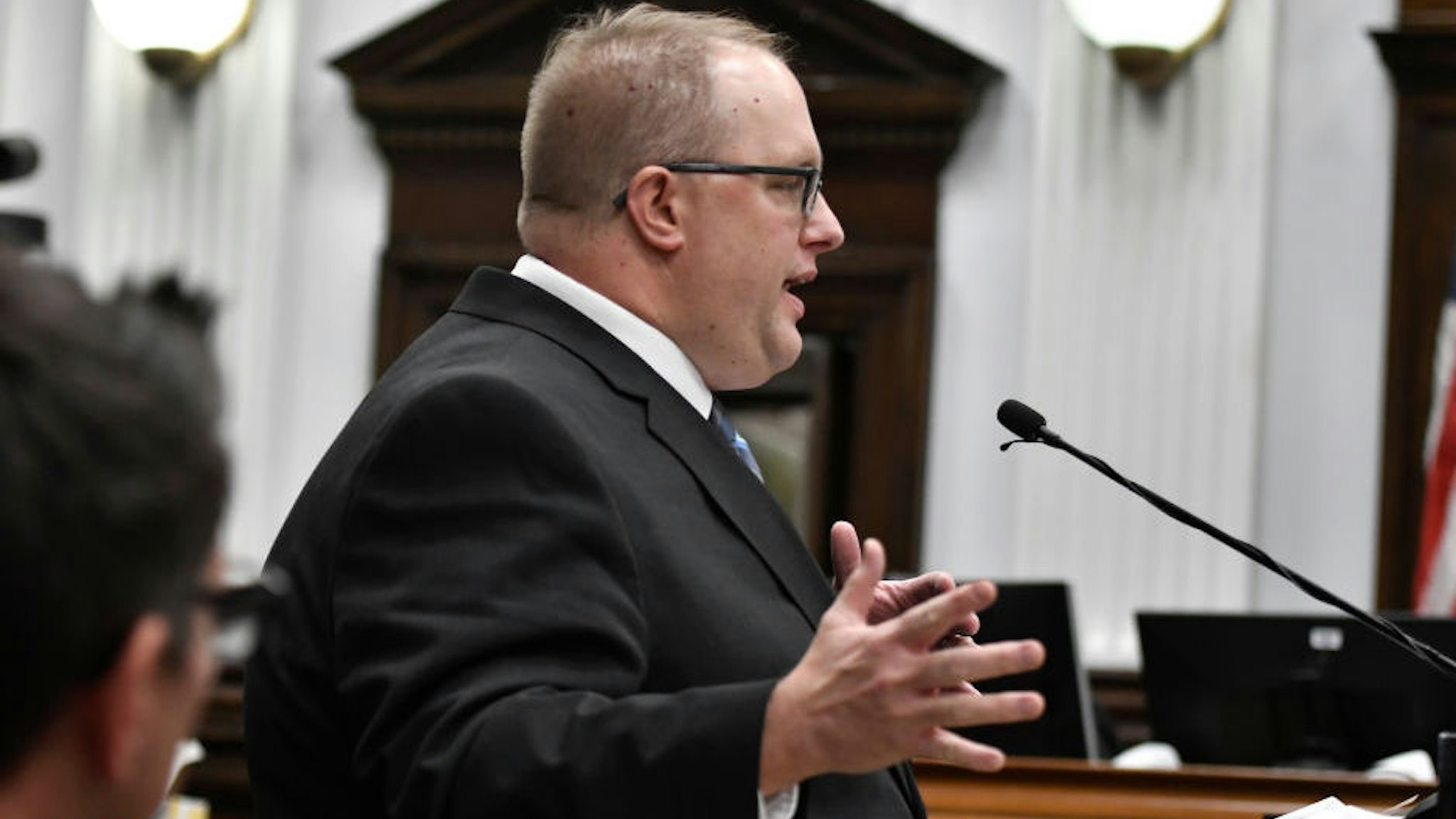 Assistant District Attorney James Kraus gives the rebuttal to the closing argument from the defense during Kyle Rittenhouse's trial at the Kenosha County Courthouse on November 15, 2021 in Kenosha, Wisconsin.