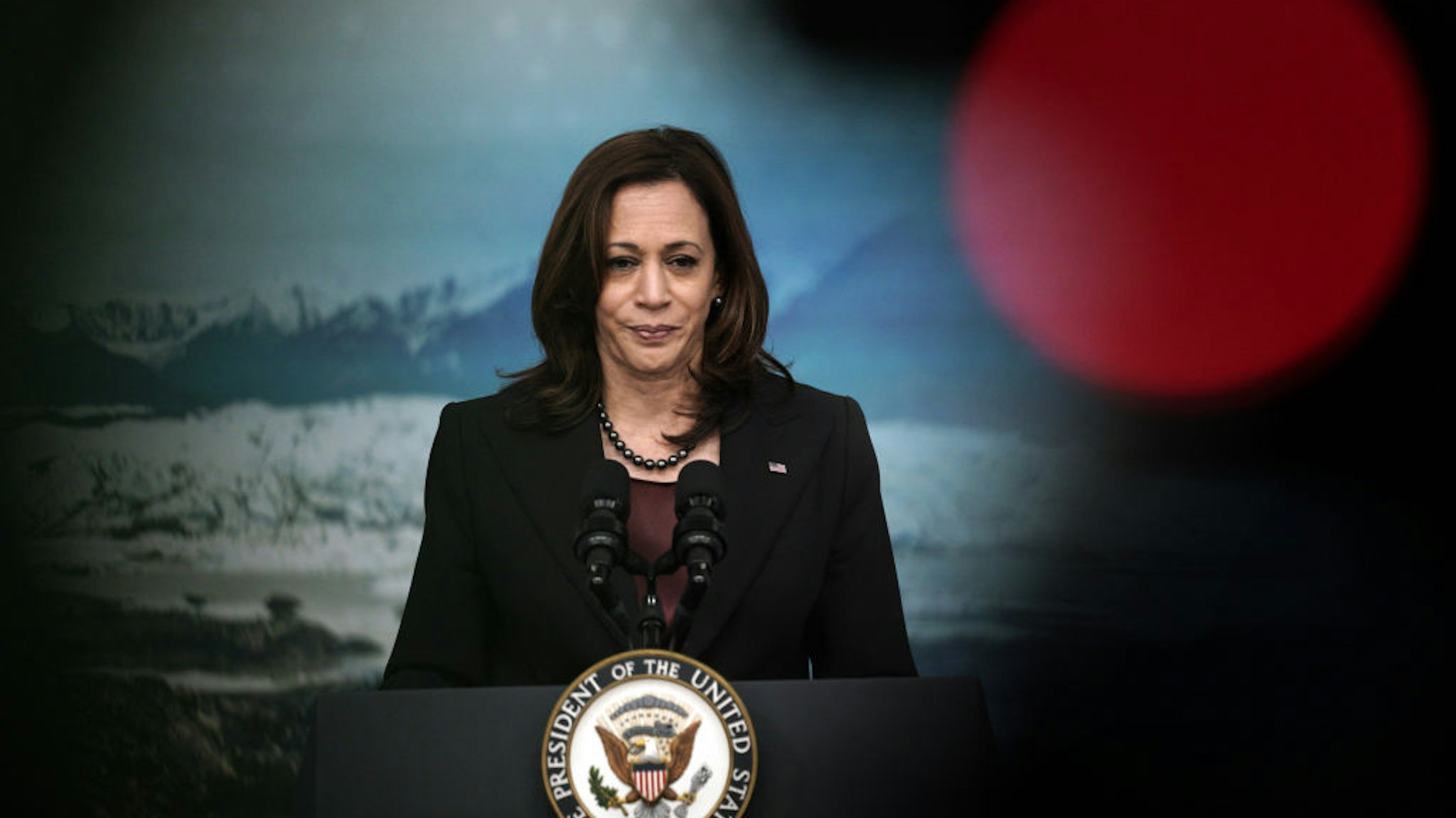 U.S. Vice President Kamala Harris during a Tribal Nations Summit in the Eisenhower Executive Office Building in Washington, D.C., U.S., on Tuesday, Nov. 16, 2021.