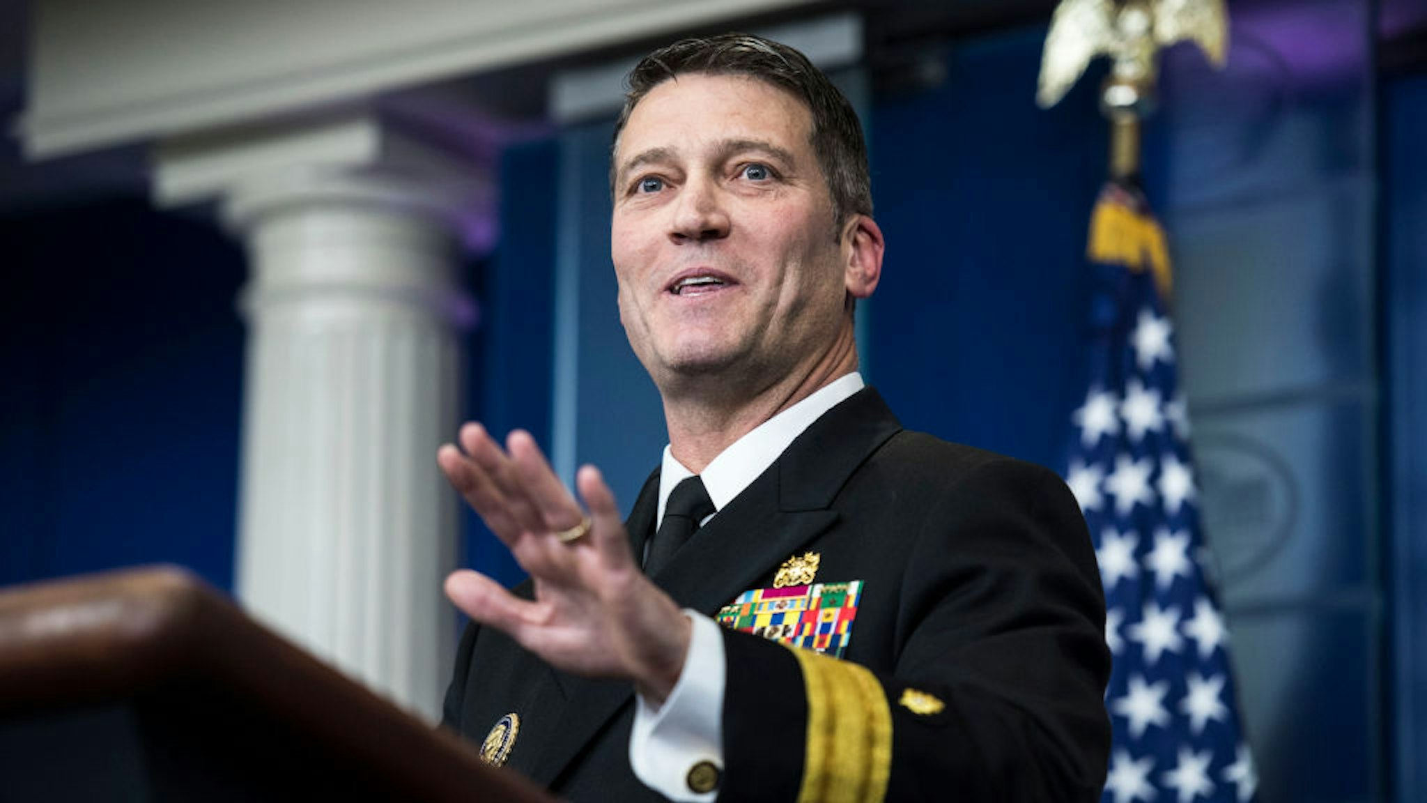 White House physician Dr. Ronny Jackson speaks to reporters during the daily briefing in the Brady press briefing room at the White House in Washington, DC on Tuesday, Jan. 16, 2018.