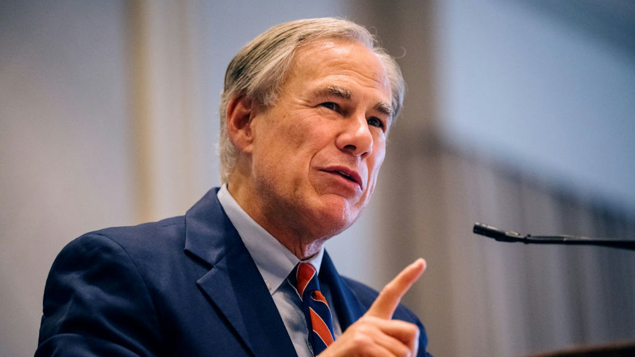 HOUSTON, TEXAS - OCTOBER 27: Texas Governor Greg Abbott speaks during the Houston Region Business Coalition's monthly meeting on October 27, 2021 in Houston, Texas. Abbott spoke on Texas' economic achievements and gave an update on the state's business environment. (Photo by Brandon Bell/Getty Images)