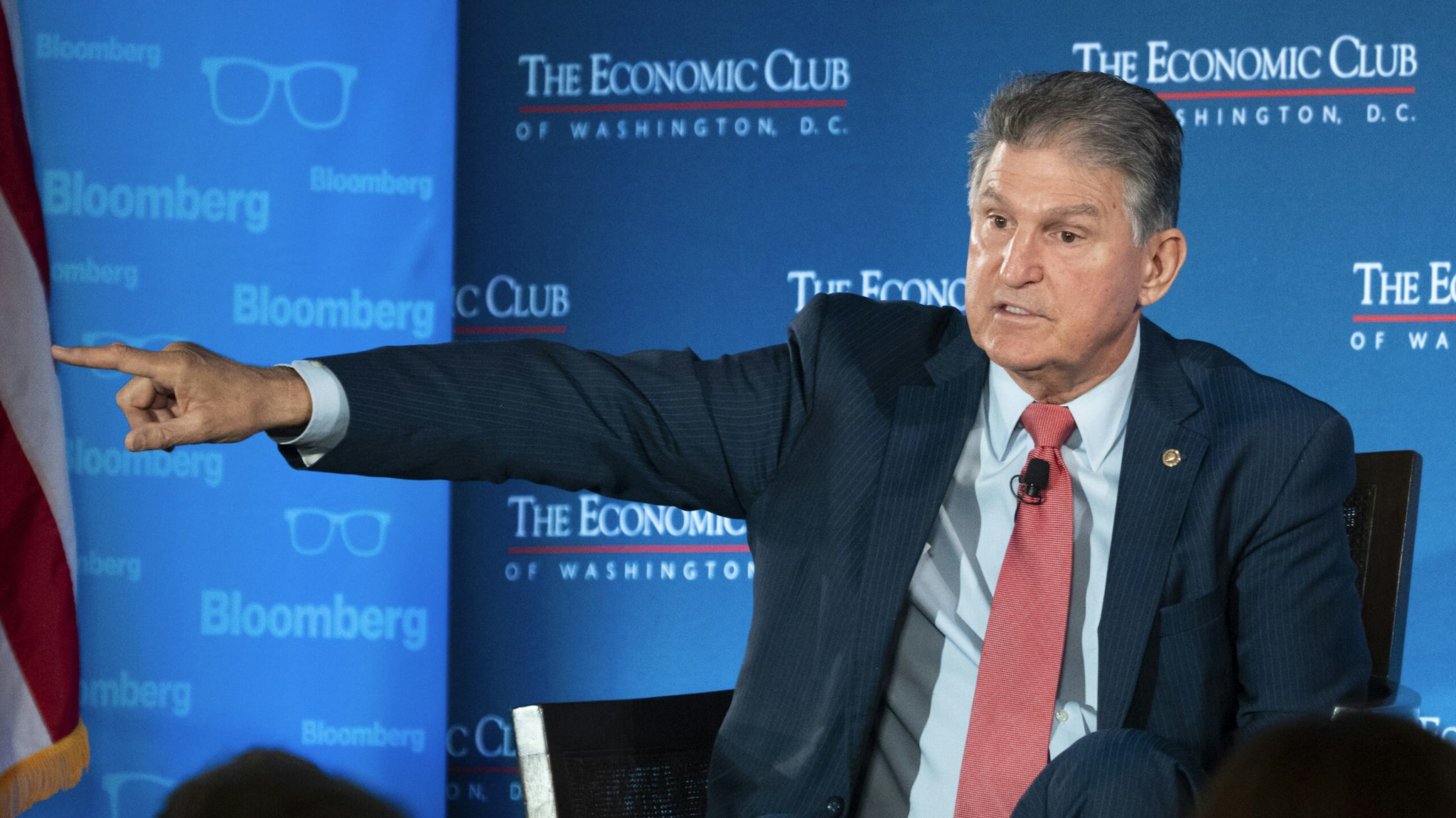 WASHINGTON, DC - OCTOBER 26: Sen. Joe Manchin (D-WV) speaks during an event with the Economic Club of Washington at the Capitol Hilton Hotel October 26, 2021 in Washington, DC. Manchin took questions about the bipartisan infrastructure bill, the Biden administration's Build Back Better Act and his policy priorities.