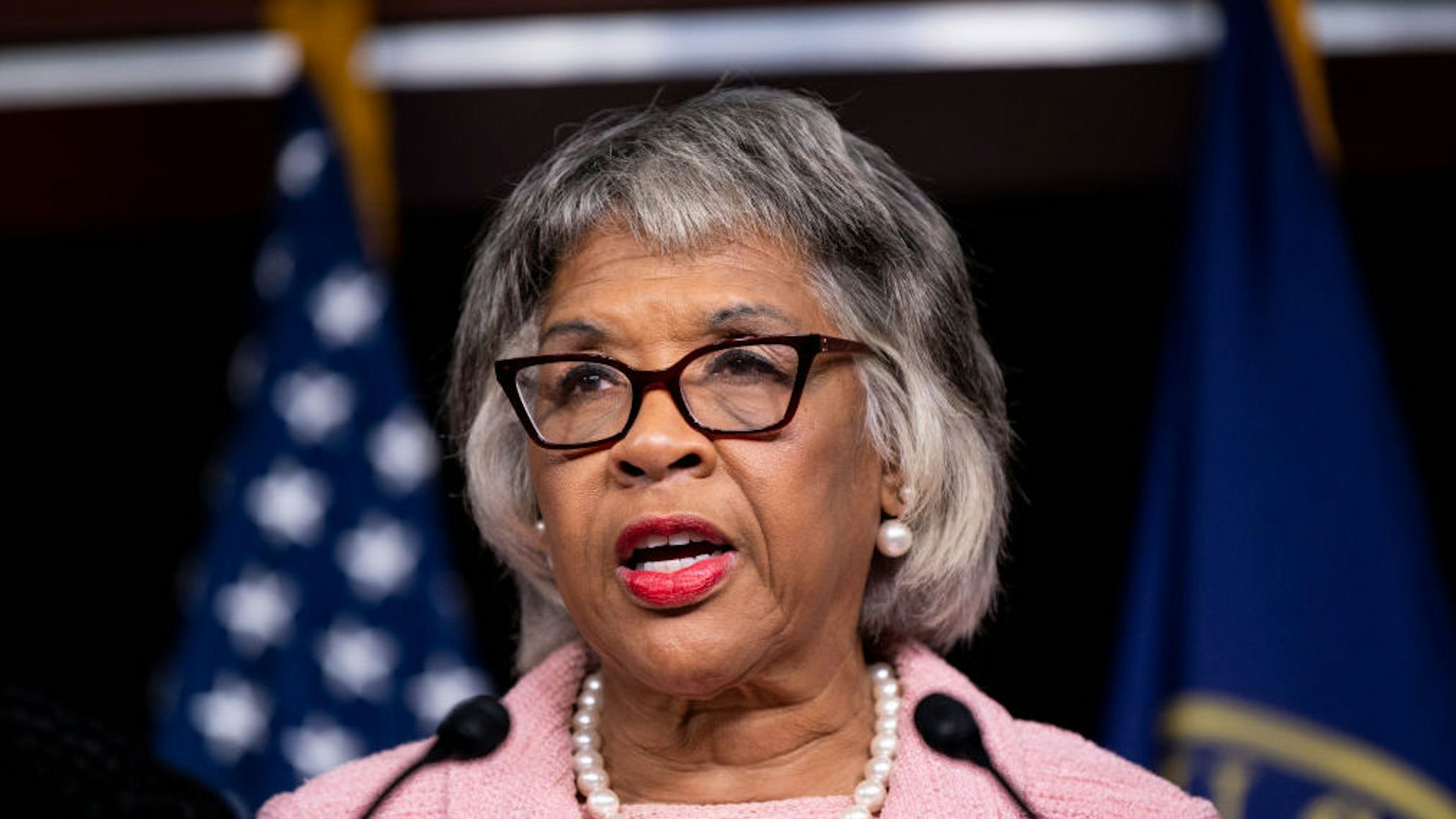 UNITED STATES - OCTOBER 27: Rep. Joyce Beatty, D-Ohio, speaks during the Congressional Black Caucus news conference in the Capitol on Black priorities in the infrastructure bill and the Build Back Better agenda on Wednesday, Oct. 27, 2021.