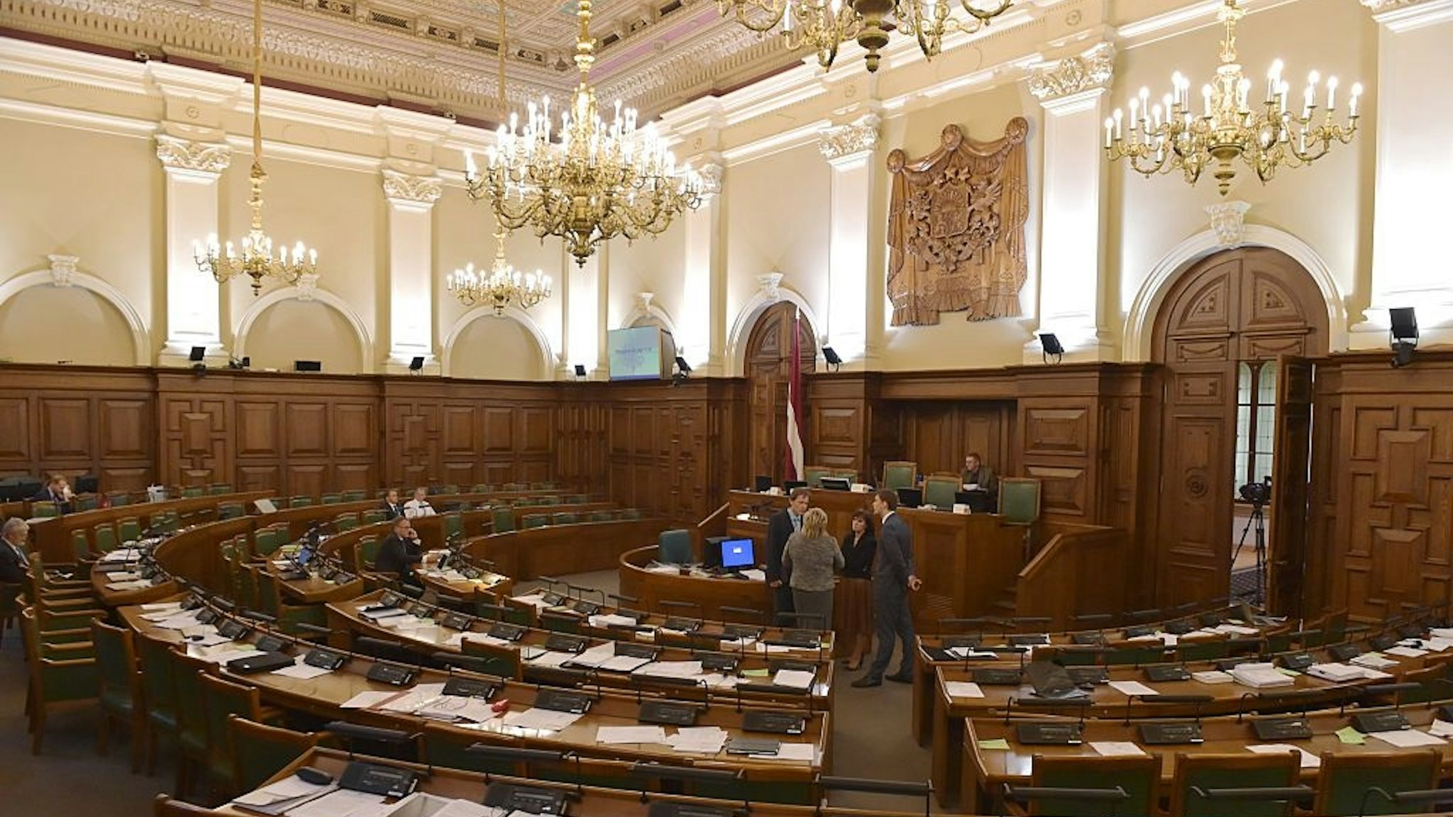 This picture taken on September 25, 2014 shows Latvian Saeima (Parliament) interior in Riga. Latvia goes to the polls on October 4 for parliamentary elections in which relations with neighboring Russia are to the fore.
