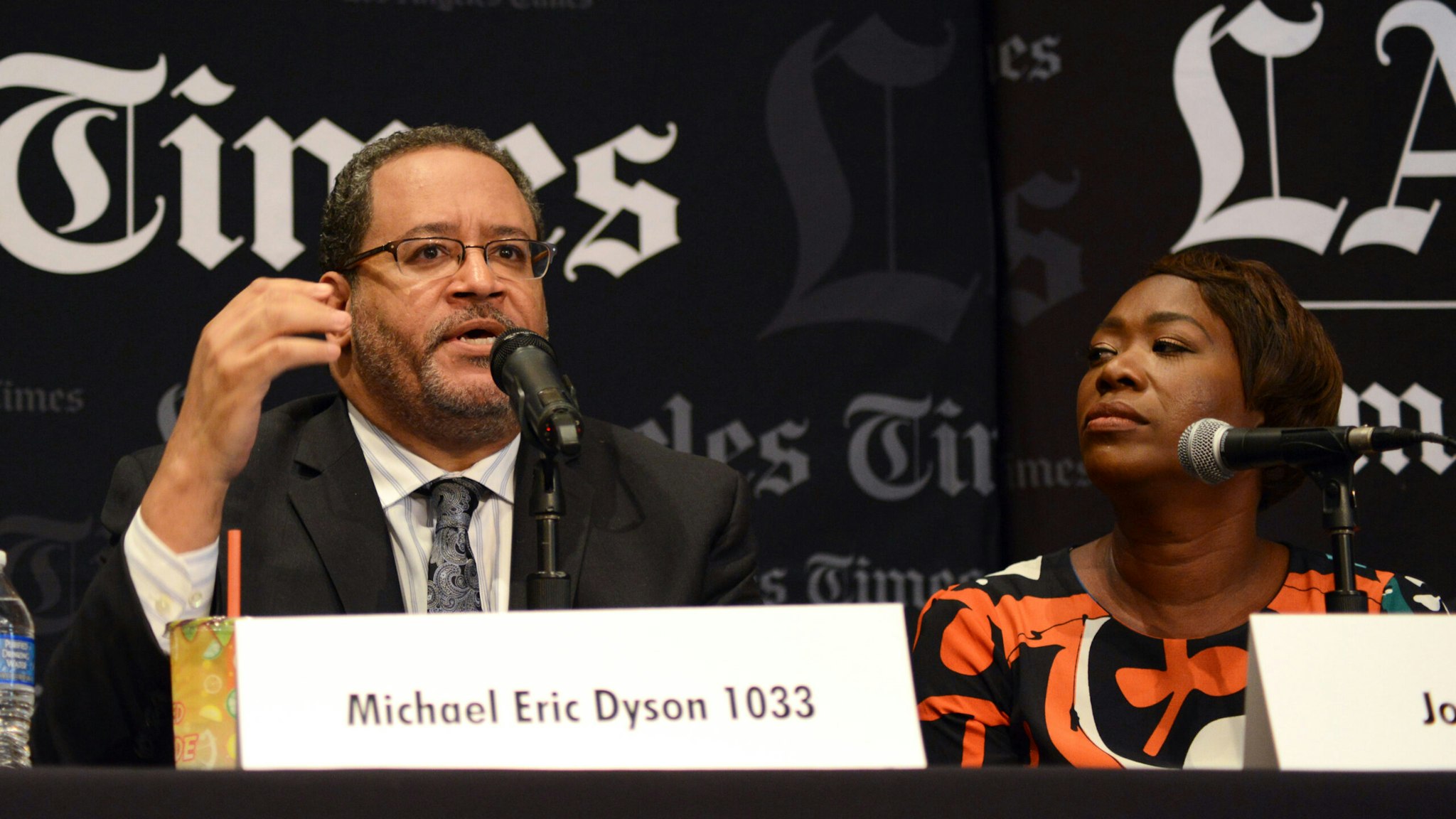 LOS ANGELES, CA - APRIL 22: (L-R) Professor Michael Eric Dyson and Author Joy-Ann Reid attend the Los Angeles Times Festival Of Books at USC on April 22, 2017 in Los Angeles, California.