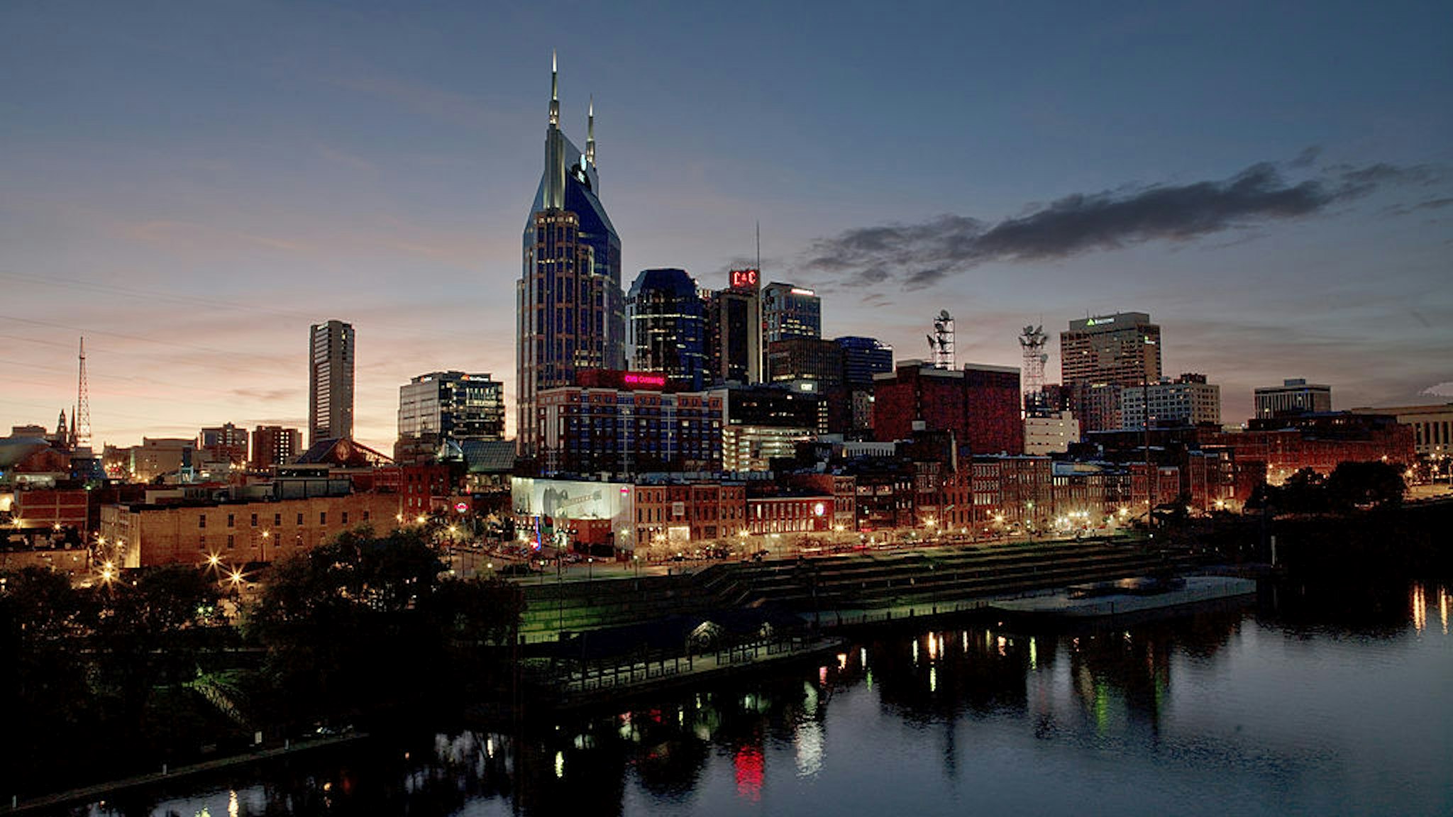 Aerial night skyline of Nashville, Tennessee, 2010.