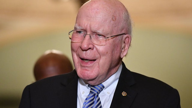 US Democratic Senator Patrick Leahy speaks during a press conference following the Democrats Policy Luncheon at the US Capitol building on November 2, 2021 in Washington, DC.