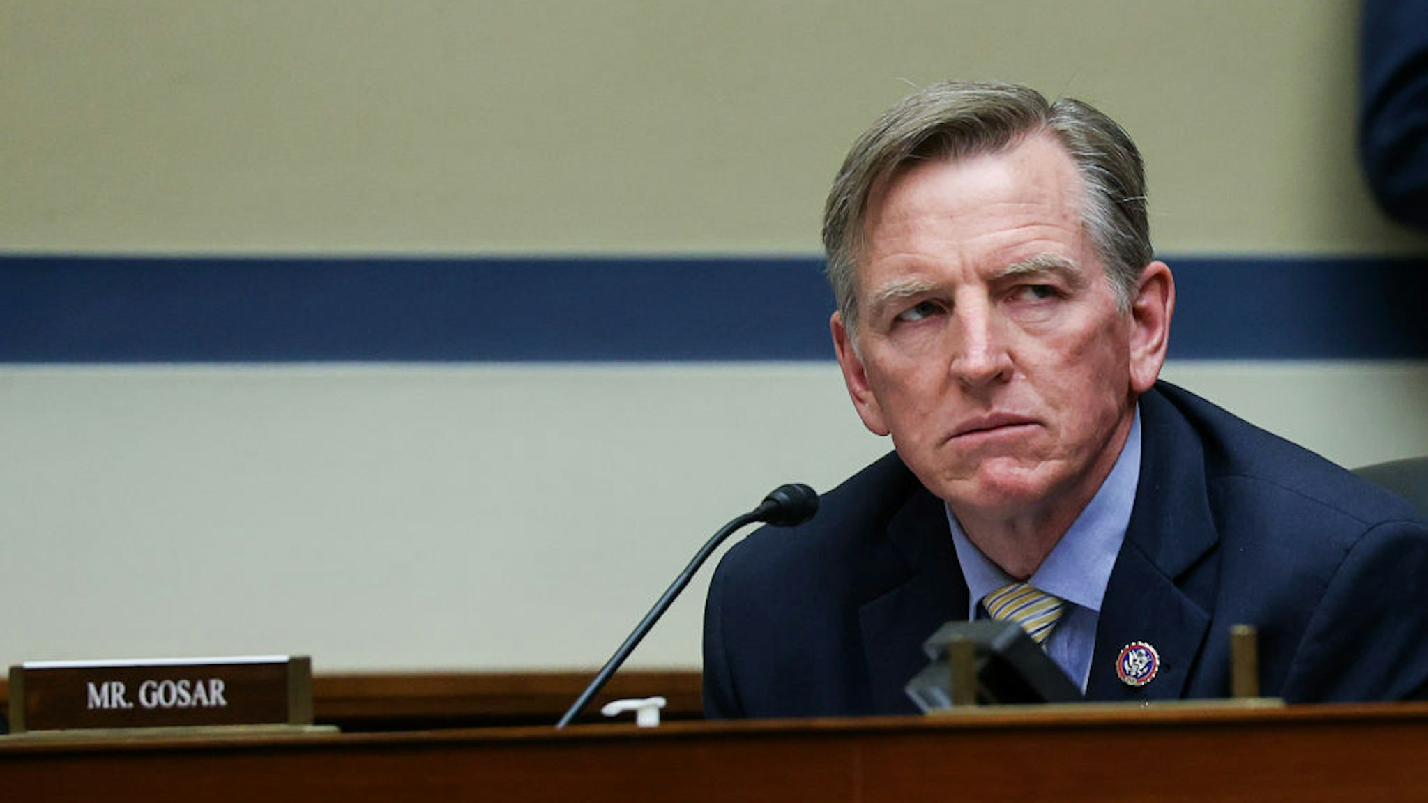 WASHINGTON, DC - MAY 12: Rep. Paul Gosar (R-AZ) attends a House Oversight and Reform Committee hearing titled The Capitol Insurrection: Unexplained Delays and Unanswered Questions, on Capitol Hill on May 12, 2021 in Washington, DC. The committee will hear testimony about delays in law enforcement response during the January 6 attack on the U.S. Capitol.