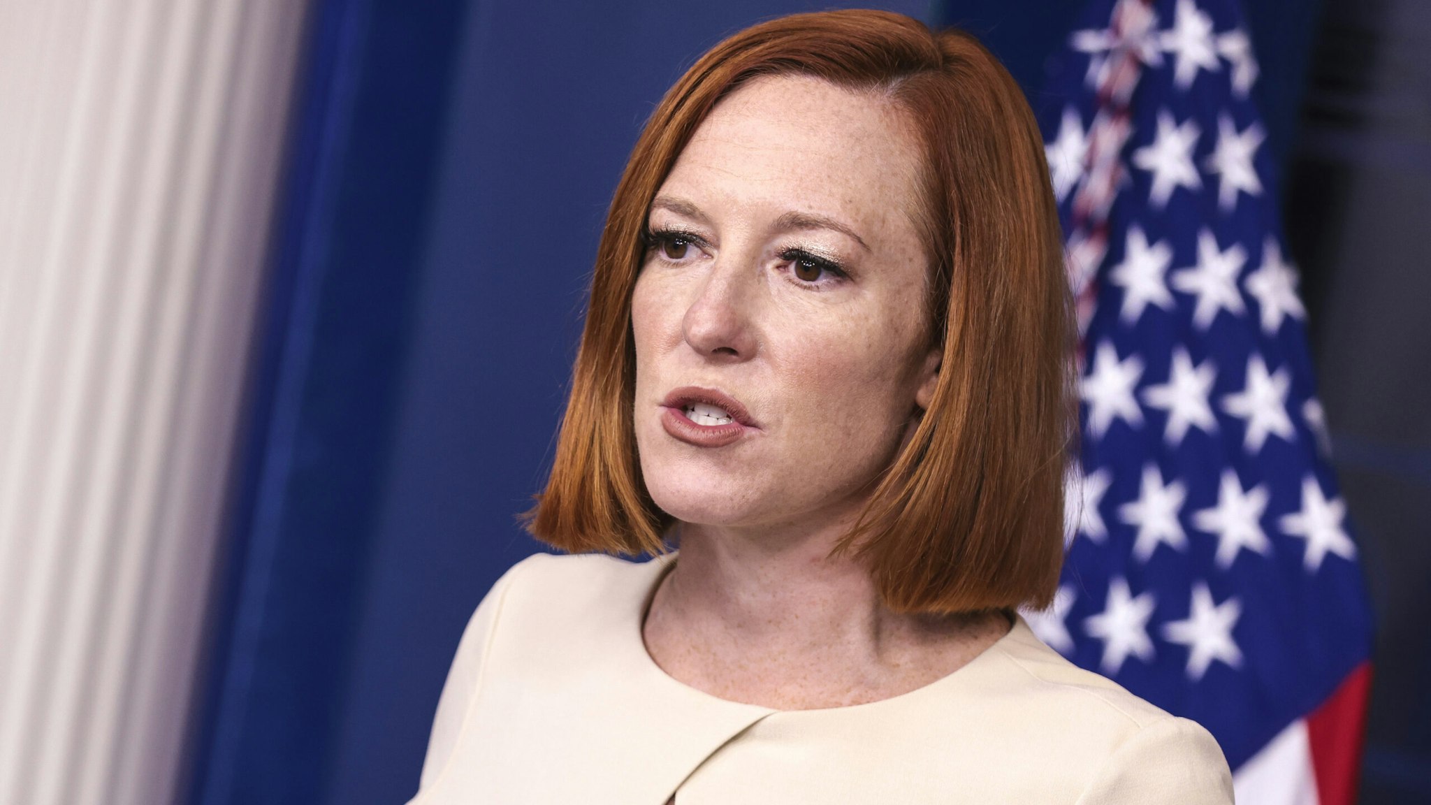 Jen Psaki, White House press secretary, speaks during a news conference in the James S. Brady Press Briefing Room at the White House in Washington, D.C., U.S., on Tuesday, Nov. 23, 2021. The U.S. will release 50 million barrels of crude from its strategic reserves in concert with China, Japan, India, South Korea and the U.K., an unprecedented, coordinated attempt by the world's largest oil consumers to tame prices that risks a backlash by OPEC+.