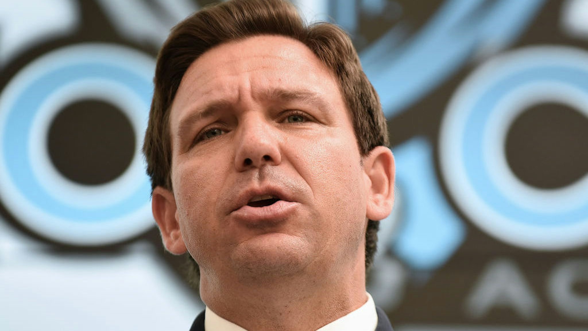 KISSIMMEE, FLORIDA, UNITED STATES - 2021/09/22: Florida Gov. Ron DeSantis speaks during a press conference before newly appointed state Surgeon General Dr. Joseph Ladapo at Neo City Academy in Kissimmee, Florida.