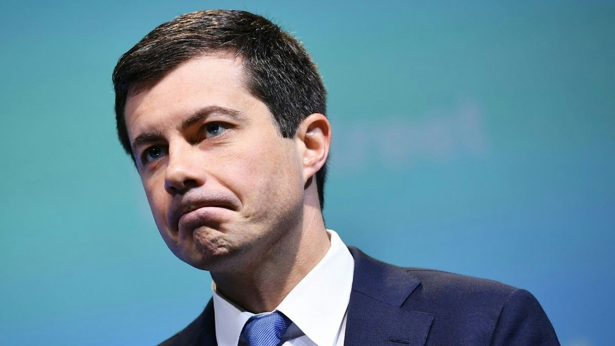 Democratic presidential candidate South Bend, Indiana Mayor Peter Buttigieg speaks during the 2019 J Street National Conference at the Walter E. Washington Convention Center in Washington, DC on October 28, 2019.
