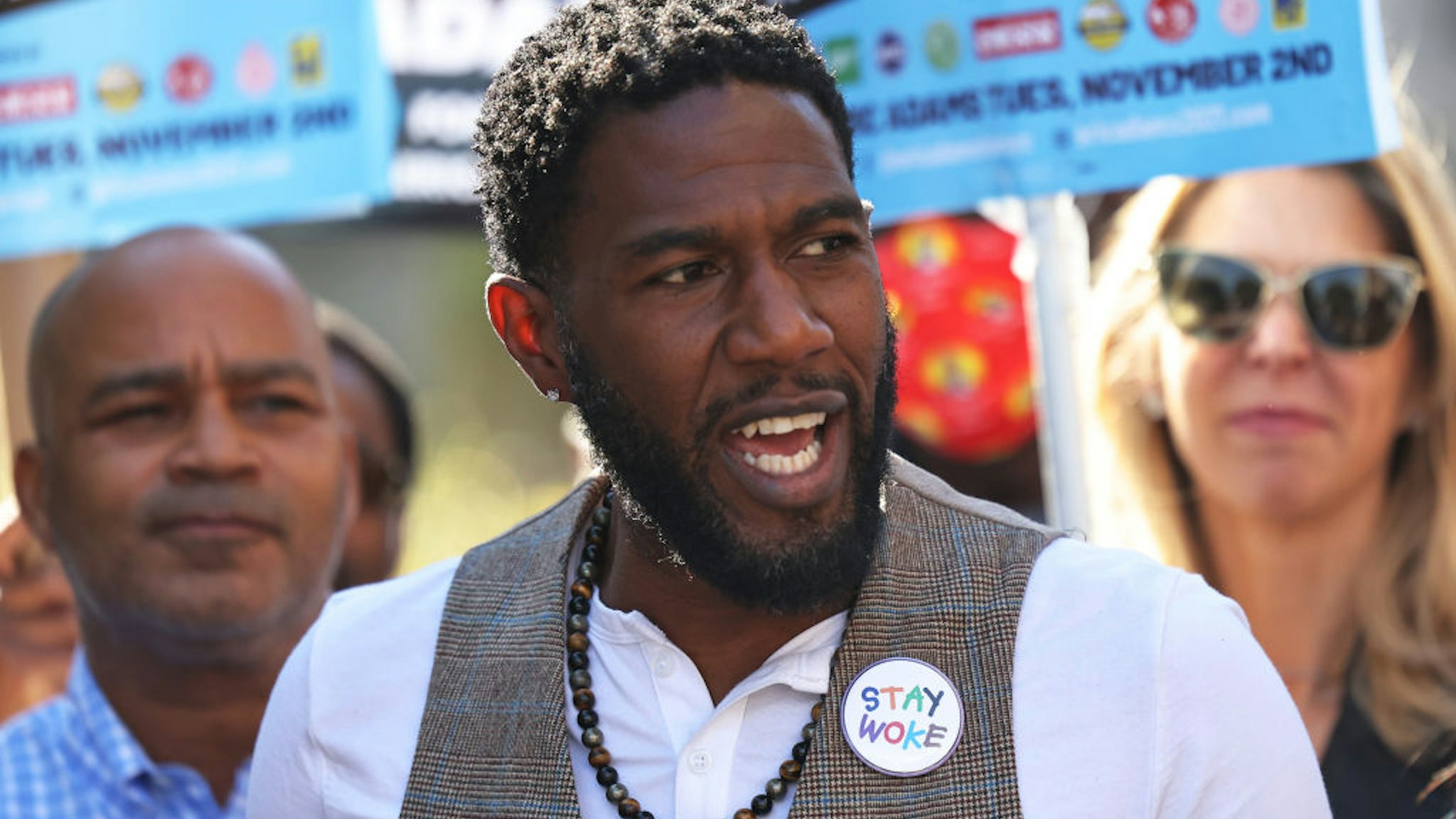 NEW YORK, NEW YORK - OCTOBER 22: New York City Public Advocate Jumaane Williams speaks during a Get Out the Vote (GOTV) rally in front of Brooklyn Borough Hall on October 22, 2021 in Downtown Brooklyn in New York City. Democratic NYC Mayoral candidate Eric Adams attended a GOTV event with Jumaane Williams, New York City Public Advocate, and NYC Comptroller candidate Brad Lander on the eve of early voting in NYC. The event comes two days after Adams faced off in the first mayoral debate with Republican Mayoral candidate Curtis Sliwa.