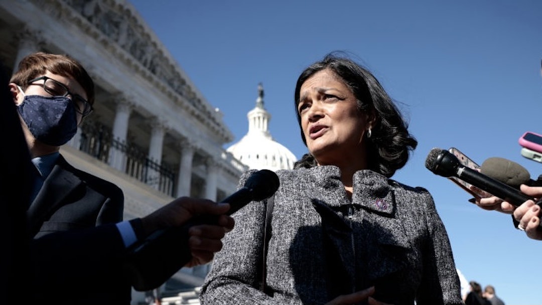 Lawmakers Work On Capitol Hill WASHINGTON, DC - NOVEMBER 18: Chair of the Congressional Progressive Caucus Rep. Pramila Jayapal (D-WA) speaks with reporters outside the U.S. Capitol Building on November 18, 2021 in Washington, DC. DC. Democratic leaders in the House are waiting on the final Congressional Budget Office cost estimate for President Joe Biden's Build Back Better before scheduling a vote on the $1.75 trillion social benefits and climate legislation. (Photo by Anna Moneymaker/Getty Images) Anna Moneymaker / Staff