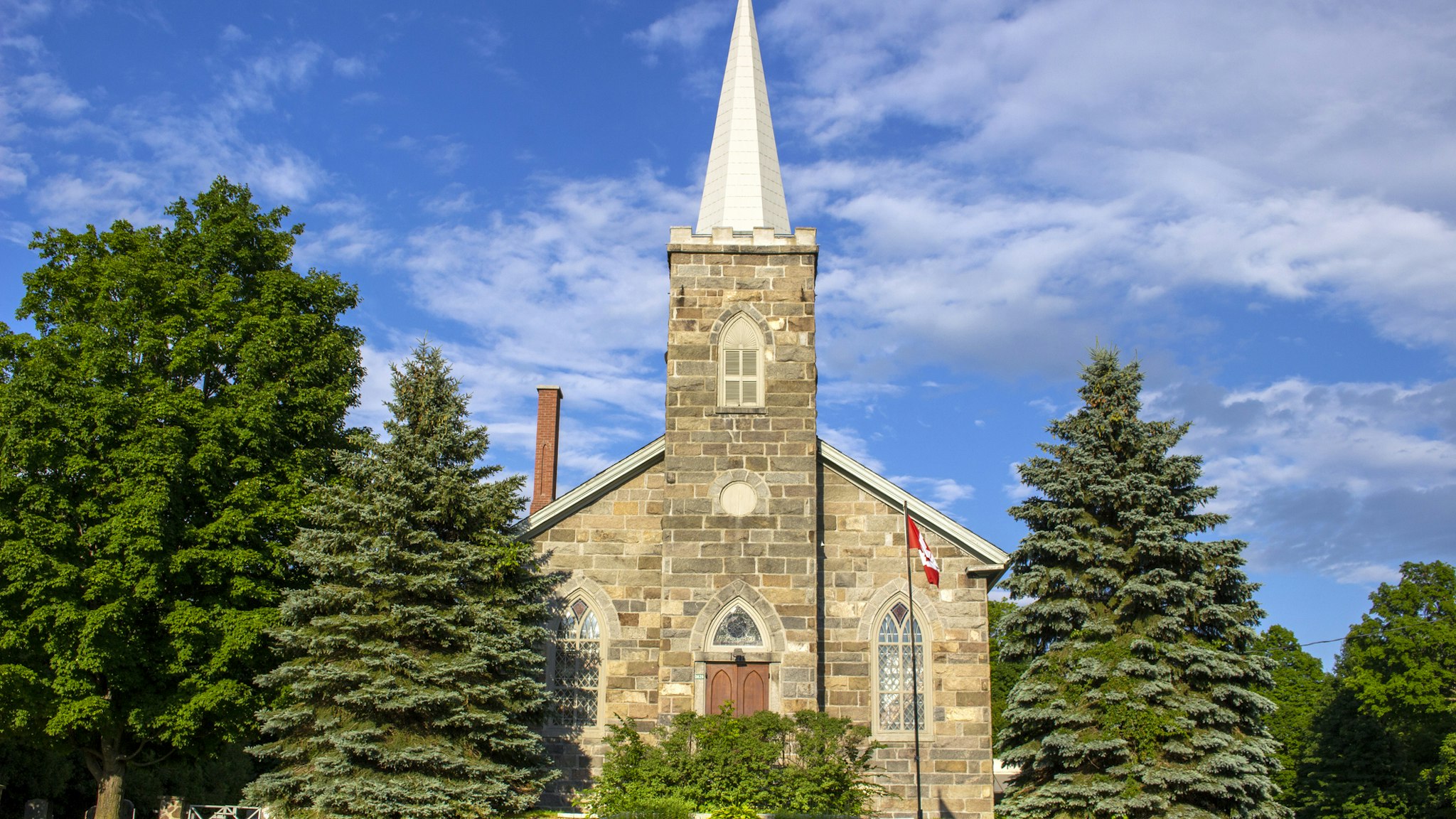 View of All Saints Anglican Church in Dunham, Eastern Townships, Quebec, Canada.