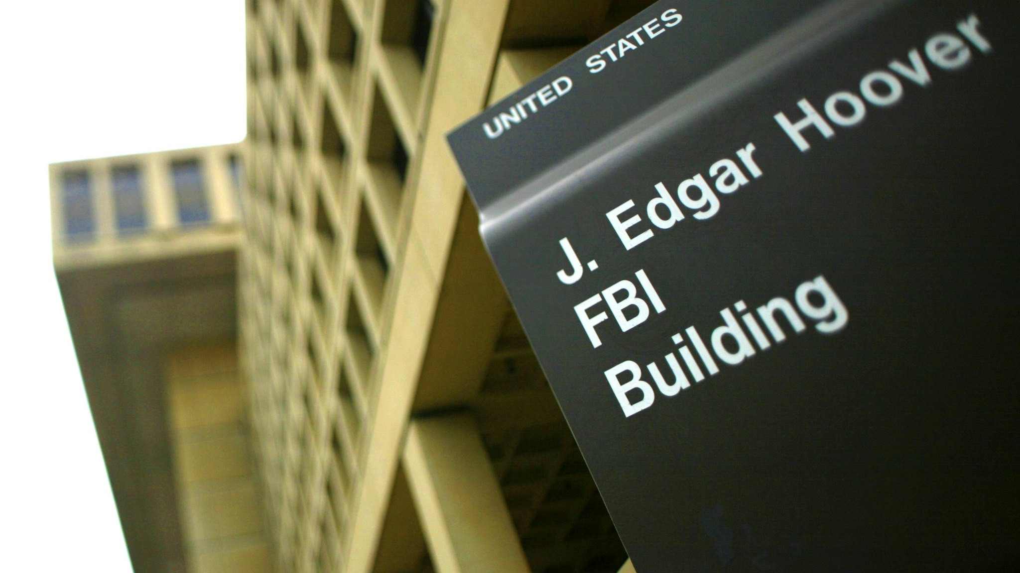 Sign outside the J. Edgar Hoover FBI Building in Washington, DC.