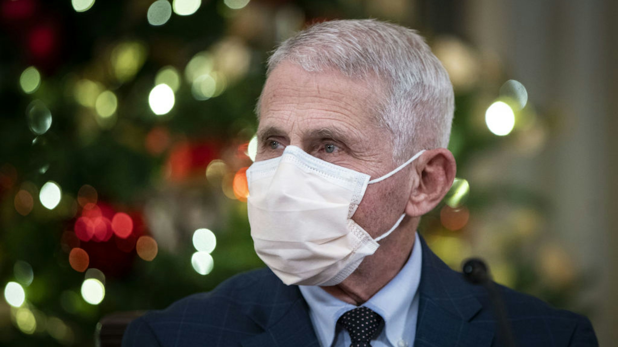 Anthony Fauci, director of the National Institute of Allergy and Infectious Diseases, during a meeting with U.S. President Joe Biden and members of the White House Covid-19 Response Team on the Omicron variant in the State Dining Room of the White House in Washington, D.C., U.S., on Thursday, Dec. 9, 2021. Covid-19 hospital admissions are rising quickly in many parts of the eastern U.S., including New Jersey and Connecticut, two weeks after U.S. residents gathered for the Thanksgiving holiday.