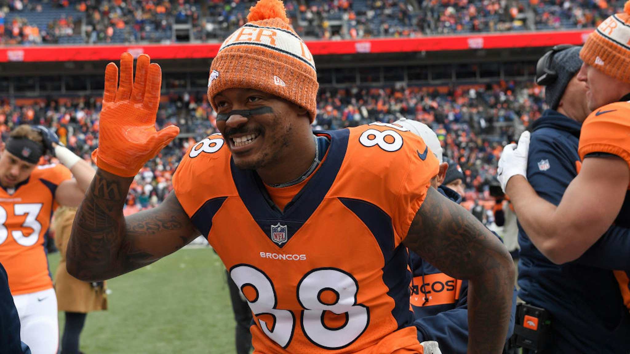 DENVER, CO - OCTOBER 14: Demaryius Thomas (88) of the Denver Broncos before the game against the Los Angeles Rams. The Denver Broncos hosted the Los Angelos Rams at Broncos Stadium at Mile High in Denver, Colorado on Sunday, October 14, 2018. (Photo by Joe Amon/The Denver Post via Getty Images)