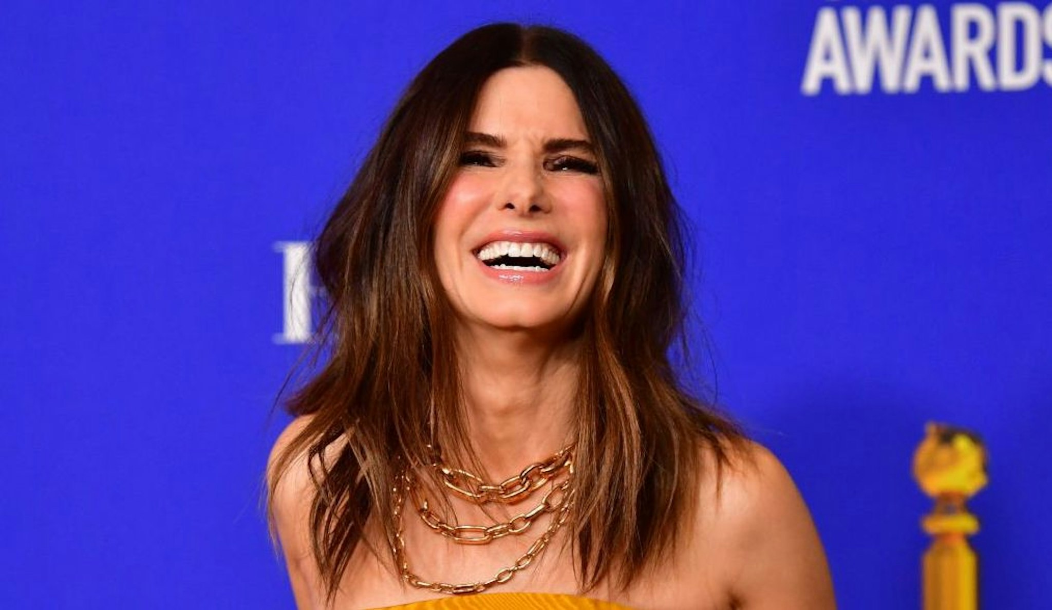 Actress Sandra Bullock poses in the press room during the 77th annual Golden Globe Awards on January 5, 2020, at The Beverly Hilton hotel in Beverly Hills, California.