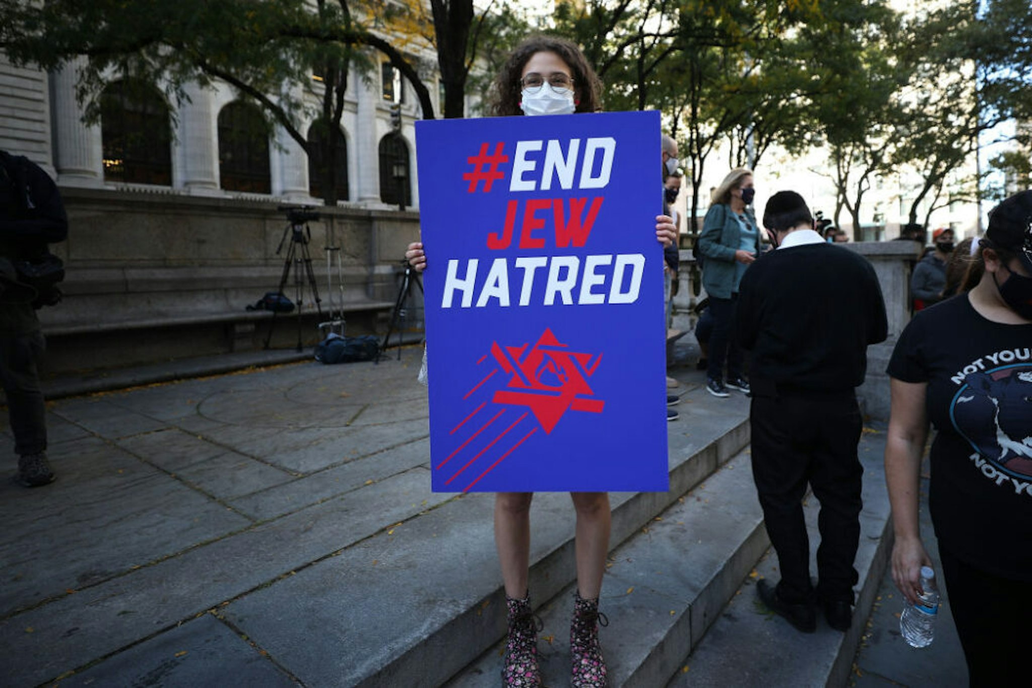 NEW YORK, USA - OCTOBER 15: Jews are gathered in front of the New York Public Library on 5th Ave. to protest anti-semitism as 'End Jew Hatred' in Manhattan of New York City, United States on October 15, 2020.