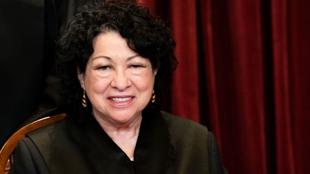 WASHINGTON, DC - APRIL 23: Associate Justice Sonia Sotomayor sits during a group photo of the Justices at the Supreme Court in Washington, DC on April 23, 2021. (Photo by Erin Schaff-Pool/Getty Images)
