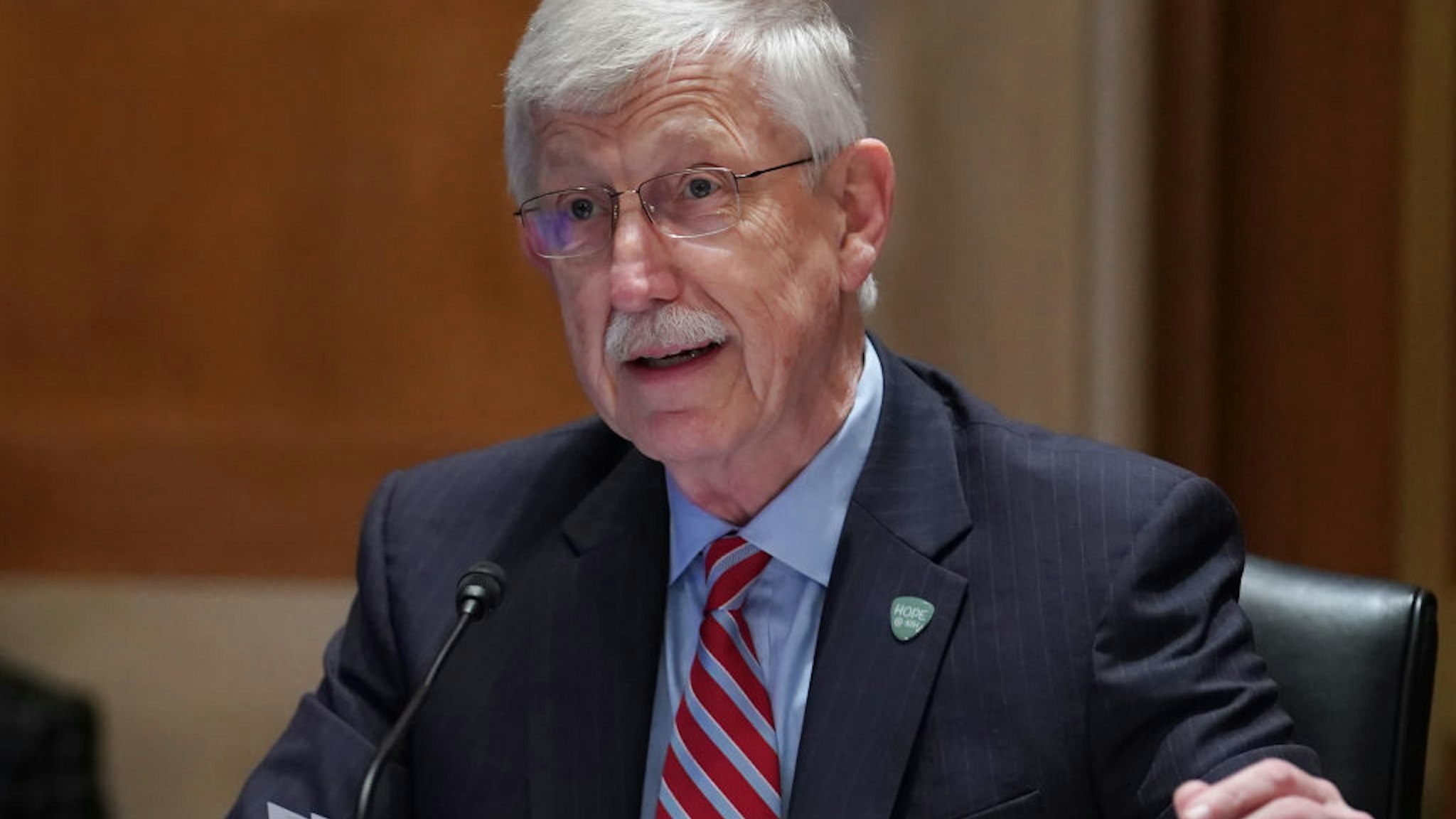 WASHINGTON, DC - MAY 26: National Institutes of Health Director Dr. Francis Collins testify before a Senate Appropriations Subcommittee looking into the budget estimates for National Institute of Health (NIH) and the state of medical research on Capitol Hill, May 26, 2021 in Washington, DC. (Photo by Sarah Silbiger-Pool/Getty Images)