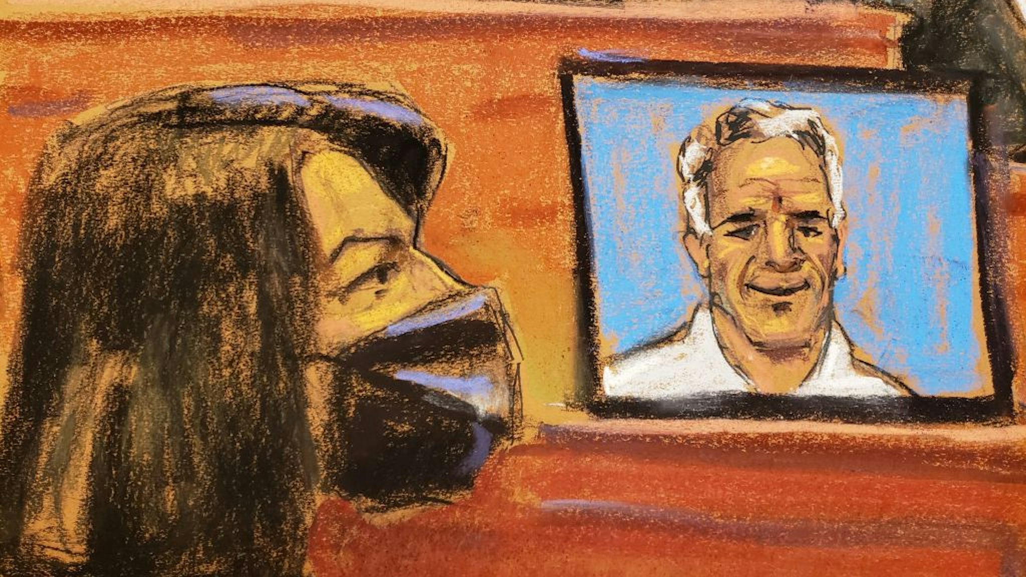 This courtroom sketch shows Ghislaine maxwell during her trial on charges of sex trafficking, in New York City, on December 1, 2021. - The 59-year-old daughter of late newspaper baron Robert Maxwell faces an effective life sentence if convicted in New York of sex trafficking minors for late financier Jeffrey Epstein, her former lover who killed himself in prison over two years ago. The first alleged victim to testify in the sex trafficking trial of Ghislaine Maxwell said in court Tuesday she was 14 when the late US financier Jeffrey Epstein started sexually abusing her, and that the British socialite was sometimes present and even participated. - RESTRICTED TO EDITORIAL USE - MANDATORY MENTION OF THE ARTIST UPON PUBLICATION - TO ILLUSTRATE THE EVENT AS SPECIFIED IN THE CAPTION - NO MARKETING NO ADVERTISING CAMPAIGNS - DISTRIBUTED AS A SERVICE TO CLIENTS - NO ARCHIVE - (Photo by Jane Rosenberg / AFP) / RESTRICTED TO EDITORIAL USE - MANDATORY MENTION OF THE ARTIST UPON PUBLICATION - TO ILLUSTRATE THE EVENT AS SPECIFIED IN THE CAPTION - NO MARKETING NO ADVERTISING CAMPAIGNS - DISTRIBUTED AS A SERVICE TO CLIENTS - NO ARCHIVE - / RESTRICTED TO EDITORIAL USE - MANDATORY MENTION OF THE ARTIST UPON PUBLICATION - TO ILLUSTRATE THE EVENT AS SPECIFIED IN THE CAPTION - NO MARKETING NO ADVERTISING CAMPAIGNS - DISTRIBUTED AS A SERVICE TO CLIENTS - NO ARCHIVE - (Photo by JANE ROSENBERG/AFP via Getty Images)