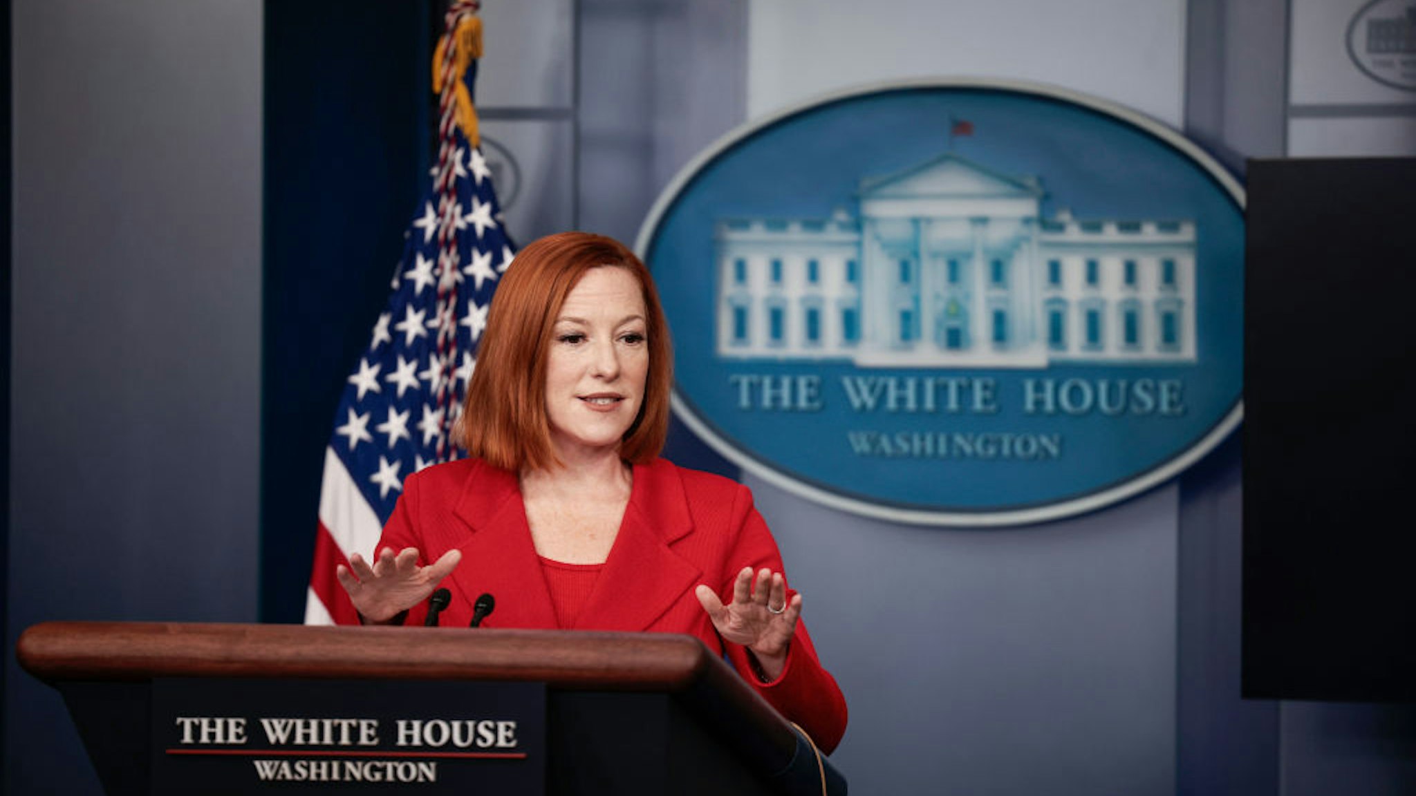 WASHINGTON, DC - DECEMBER 02: White House Press Secretary Jen Psaki speaks during a daily news briefing at the James S. Brady Press Briefing Room of the White House on December 02, 2021 in Washington, DC. Psaki spoke on a number of topics including President Biden's visit today to the National Institutes of Health where he is expected to lay out new steps to combat the Omicron COVID-19 variant. (Photo by Anna Moneymaker/Getty Images)