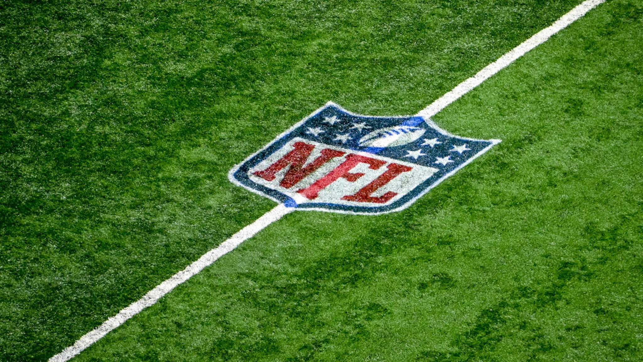 DETROIT, MICHIGAN - DECEMBER 05: The NFL logo is pictured ahead of the game between the Detroit Lions and Minnesota Vikings at Ford Field on December 05, 2021 in Detroit, Michigan. (Photo by Nic Antaya/Getty Images)