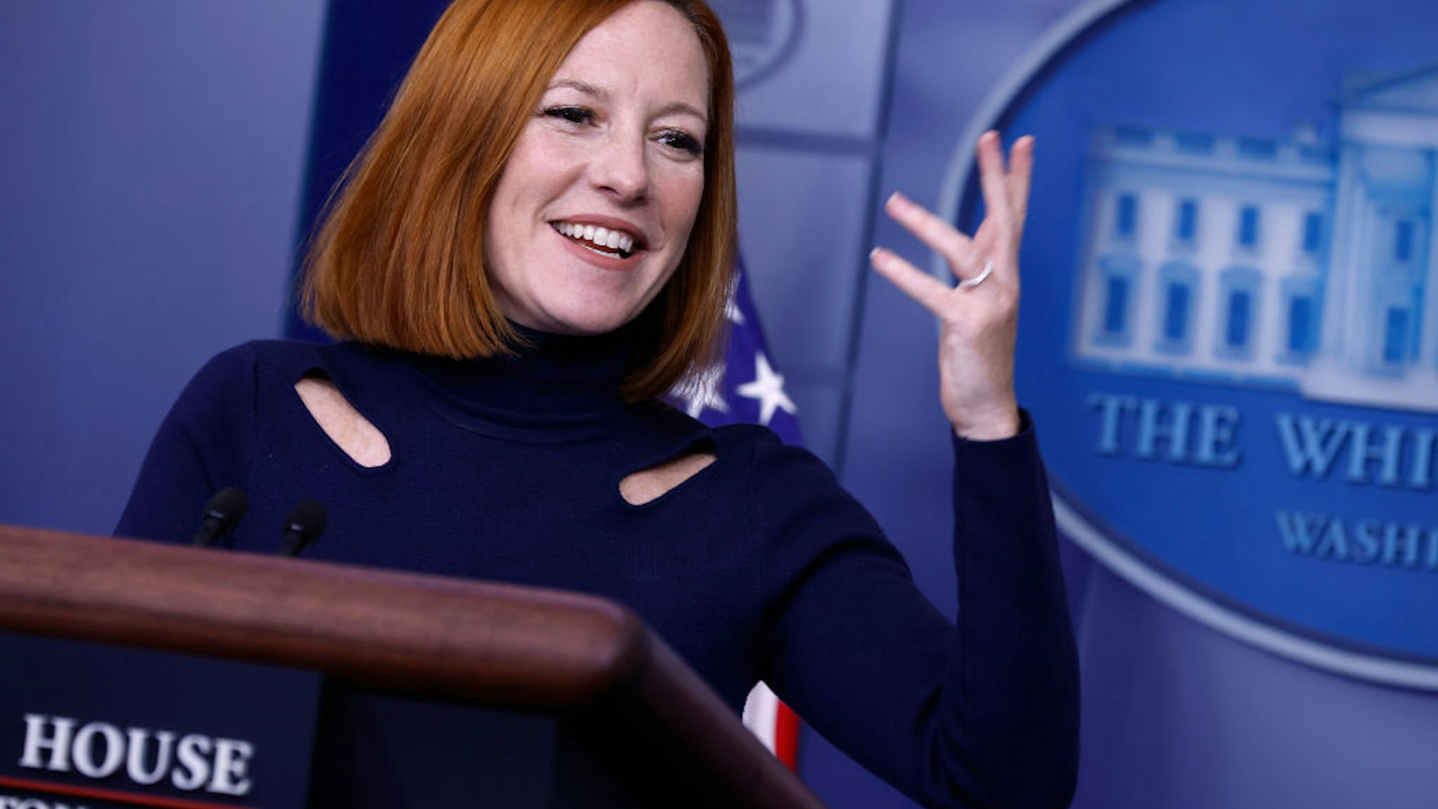 WASHINGTON, DC - DECEMBER 10: White House Press Secretary Jen Psaki speaks to reporters in the Brady Press Briefing Room at the White House on December 10, 2021 in Washington, DC. Psaki expanded on President Joe Biden's remarks about the economy and his belief that consumer prices and other costs will be going down as inflation eases next year. (Photo by Chip Somodevilla/Getty Images)