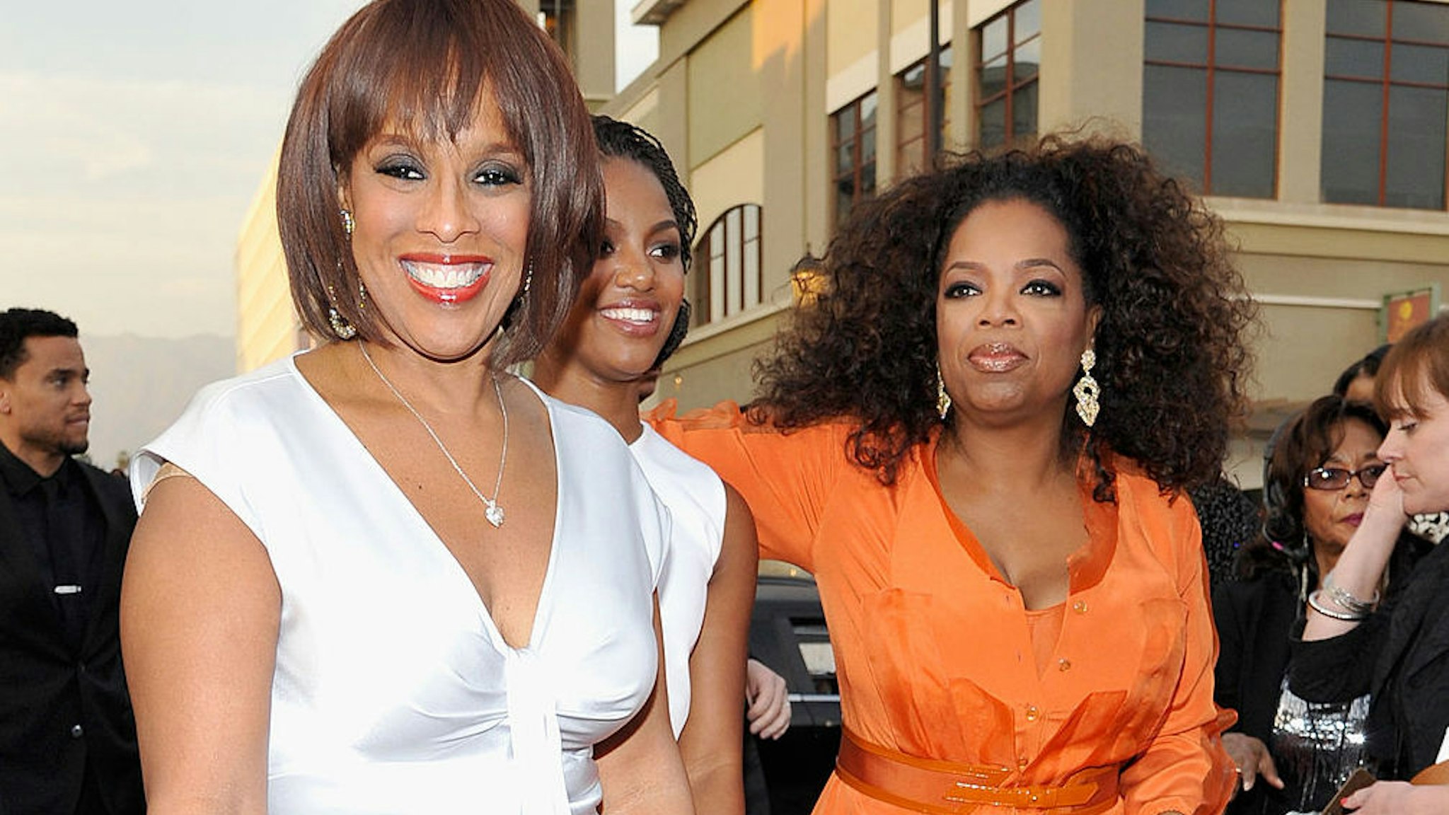 TV personality Gayle King, guest and Oprah Winfrey attend the 45th NAACP Image Awards presented by TV One at Pasadena Civic Auditorium on February 22, 2014 in Pasadena, California.