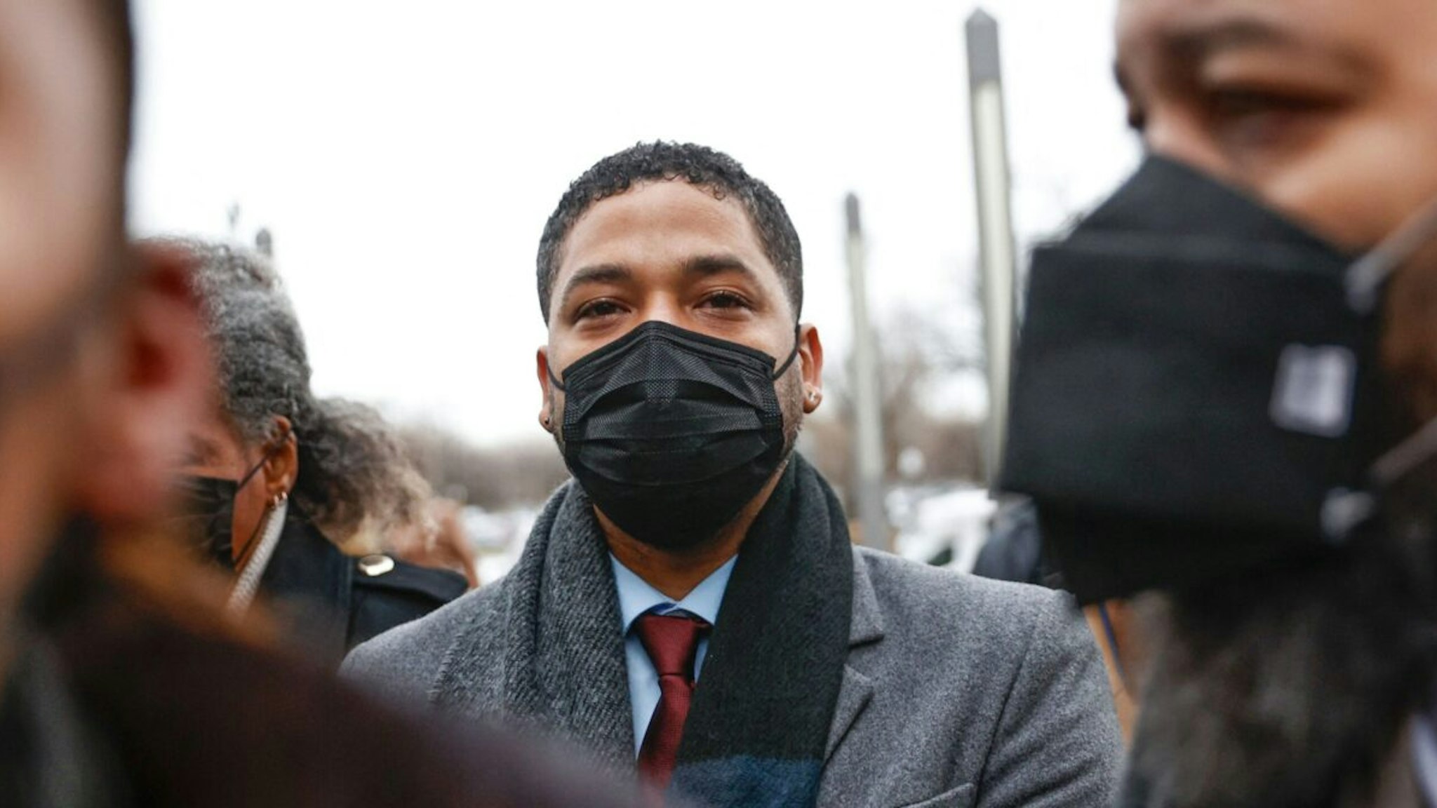 Jussie Smollett arrives at the Leighton Criminal Court Building for his trial on disorderly conduct charges on December 6 2021 in Chicago, Illinois