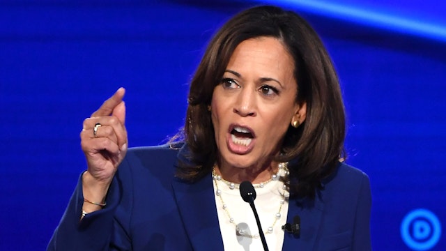 California Senator Kamala Harris speaks onstage during the fourth Democratic primary debate of the 2020 presidential campaign season co-hosted by The New York Times and CNN at Otterbein University in Westerville, Ohio on October 15, 2019.