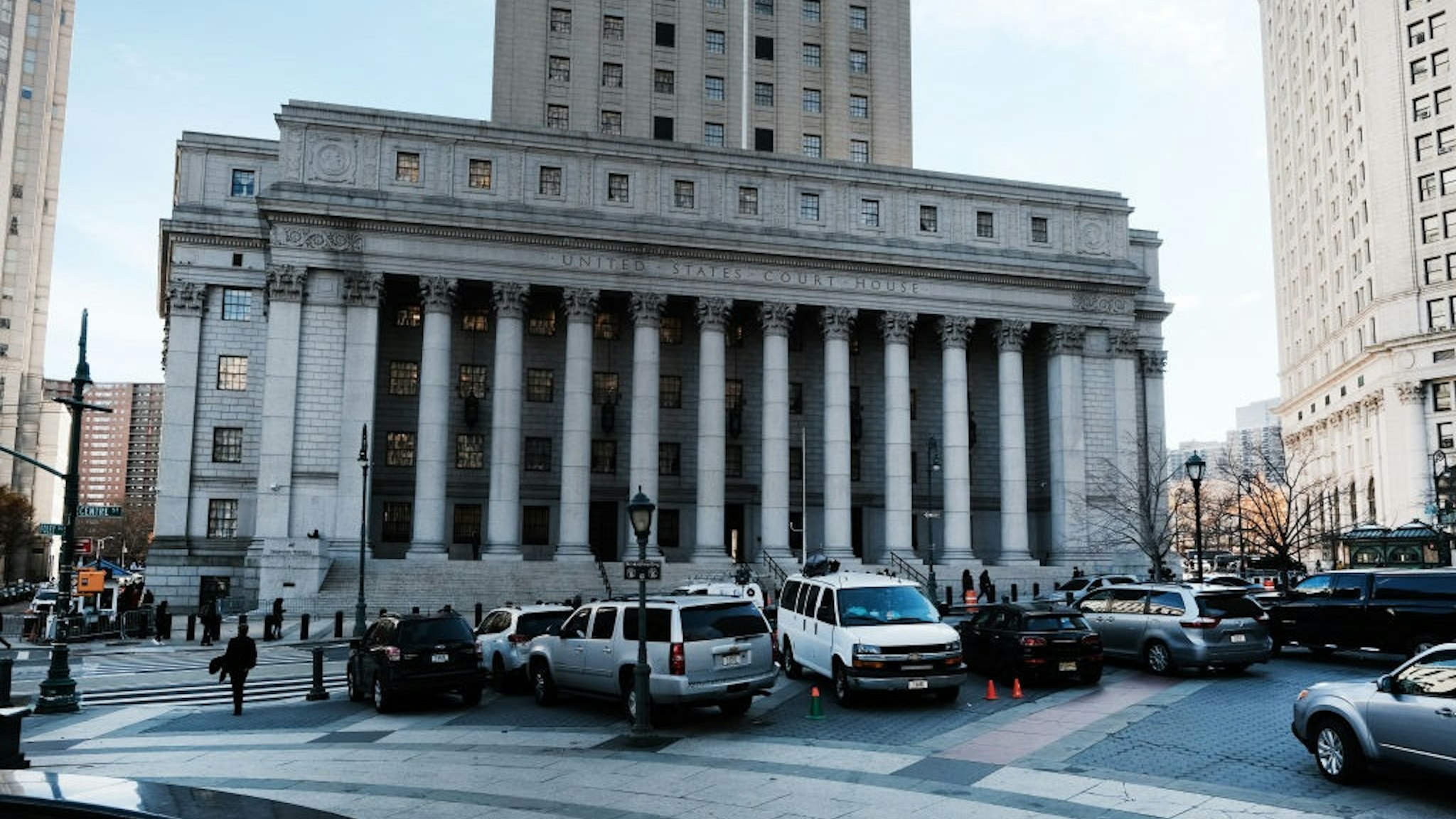 NEW YORK, NEW YORK - DECEMBER 03: The Thurgood Marshall United States Courthouse stands in lower Manhattan where the trial for British socialite Ghislaine Maxwell for child sex-trafficking continues on December 03, 2021 in New York City.