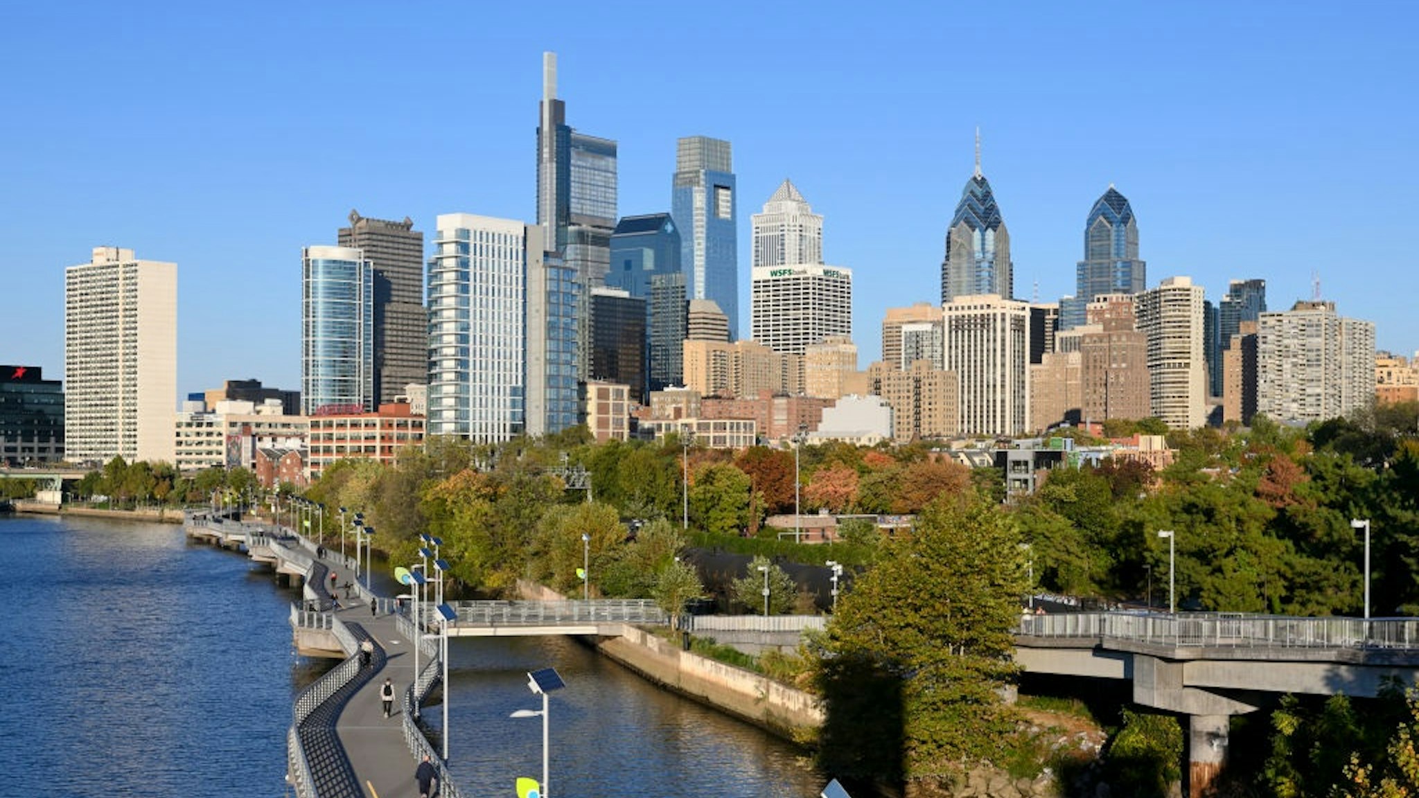 View on the Center City skyline as seen from the South Street Bridge, in Philadelphia, PA, on October 23, 2019.
