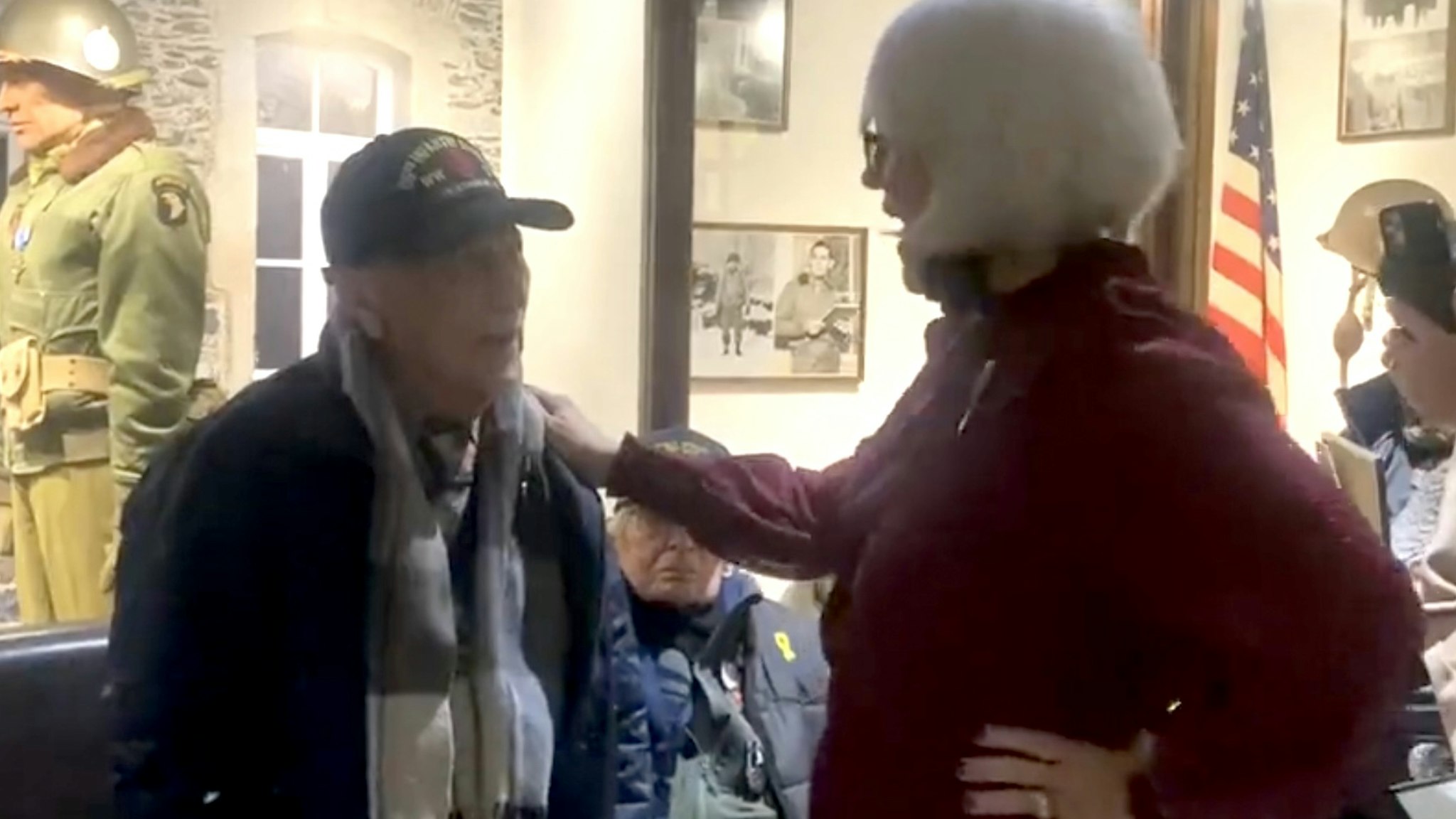 WWII veteran Bennett Stampes and Helen Patton at the 101st Airborne Museum in Bastogne, Belgium. 12/12/2021