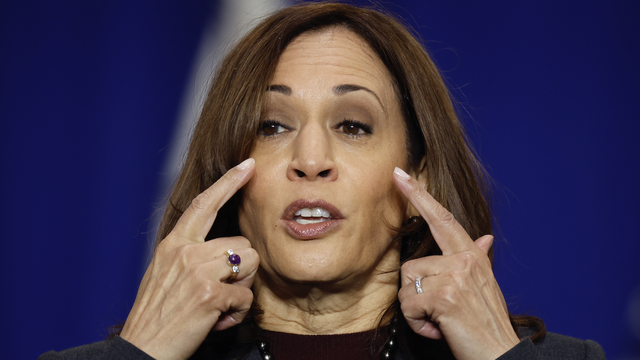 BRANDYWINE, MARYLAND - DECEMBER 13: U.S. Vice President Kamala Harris talks about the effect of pollution on her sight and taste remarks at the Prince George’s County Brandywine Maintenance Facility on December 13, 2021 in Brandywine, Maryland. The county is working to electrify its entire vehicle fleet. During the visit Harris announced the Biden Administration's new Electric Vehicle Charging Action Plan that works to fast-track investments from the Bipartisan Infrastructure Law and create a joint electric vehicles office between the departments of Energy and Transportation.