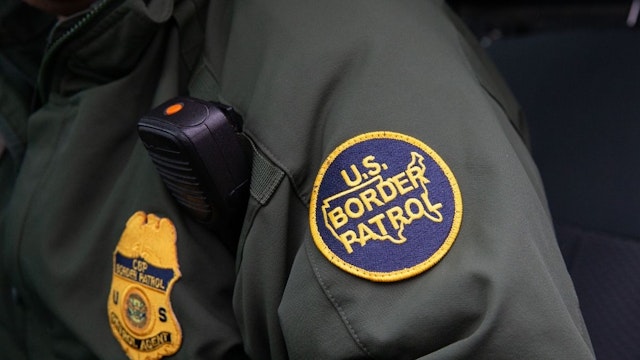 This photo shows a US Border Patrol patch on a border agent's uniform in McAllen, Texas, on January 15, 2019.