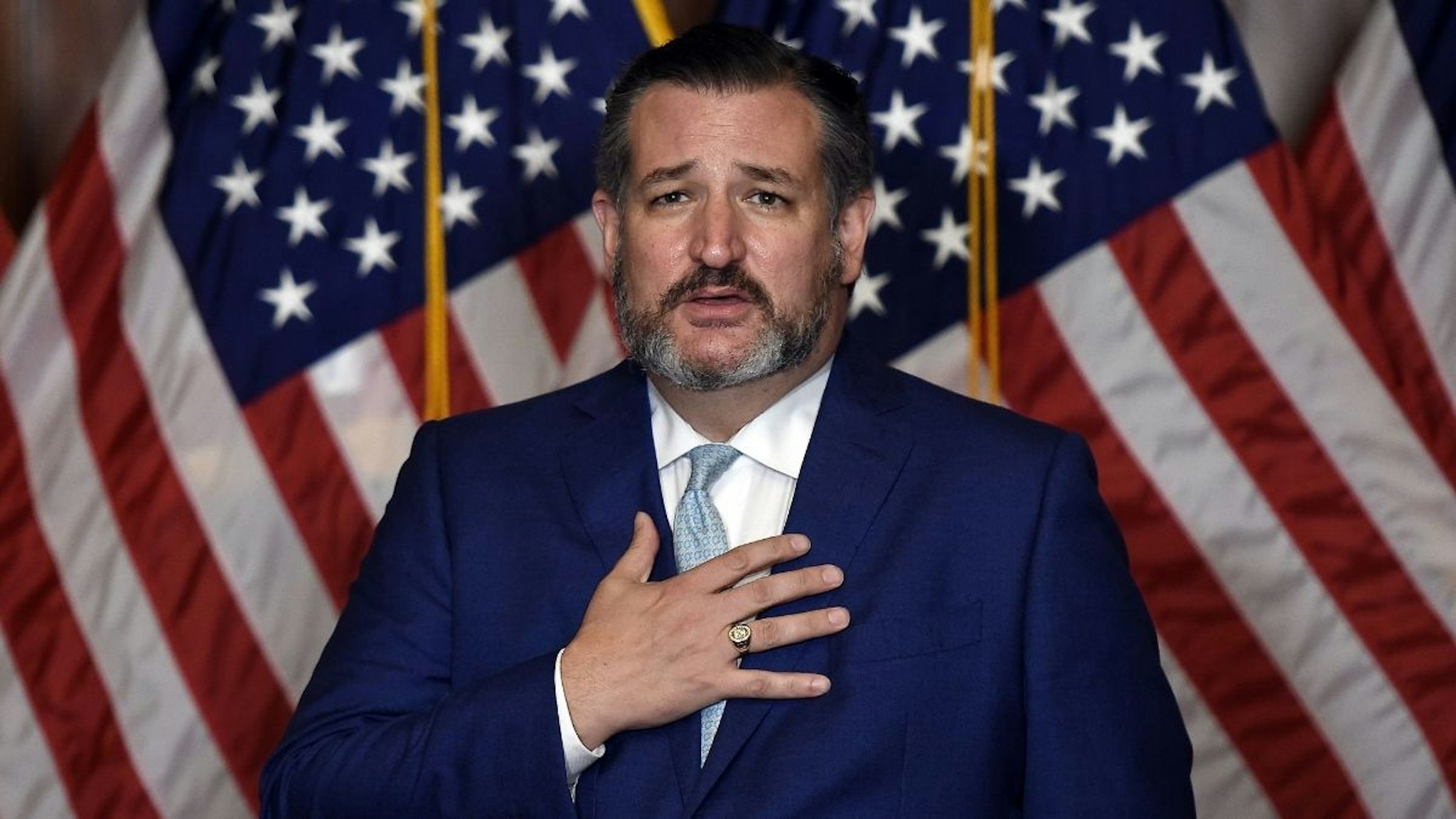 Republican Senator Ted Cruz (R-TX) speaks during a press conference after Supreme Court nominee Judge Amy Coney Barrett was confirmed by the Senate as the 115th justice to the Supreme Court on Capitol Hill, October 26, 2020 in Washington, DC.