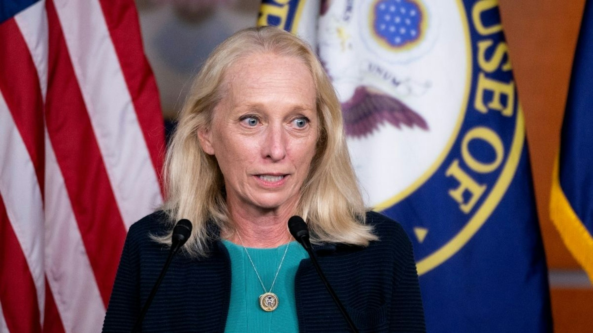 Rep. Mary Gay Scanlon, D-Pa., speaks during the news conference introducing the Protecting Our Democracy Act in the Capitol on Tuesday, Sept. 21, 2021.