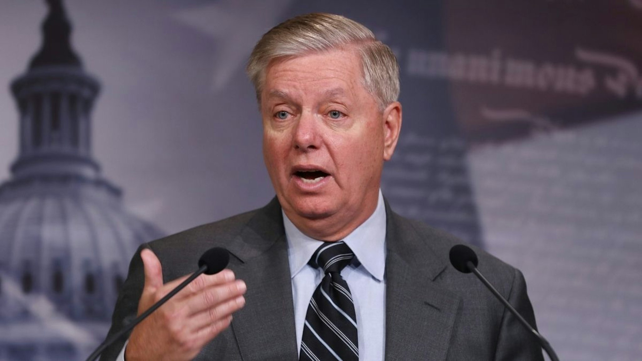 Senate Judiciary Committee Chairman Lindsey Graham (R-SC) holds a news conference following the release of the Department of Justice's inspector general report on FBI investigation of Donald Trump's presidential campaign at the U.S.