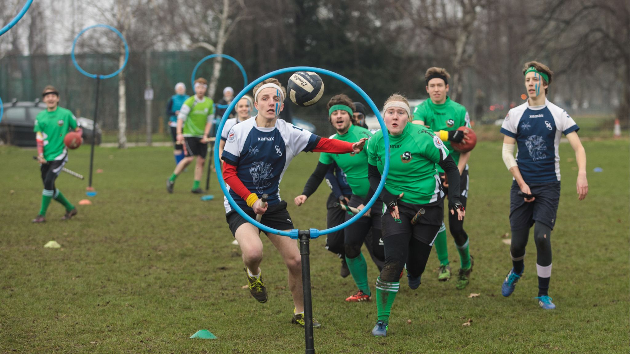 The Muggle Quidditch Crumpet Cup Is Played In London LONDON, ENGLAND - FEBRUARY 18: The Keele Squirrels (in green) play the Radcliffe Chimeras during the Crumpet Cup quidditch tournament on Clapham Common on February 18, 2017 in London, England.