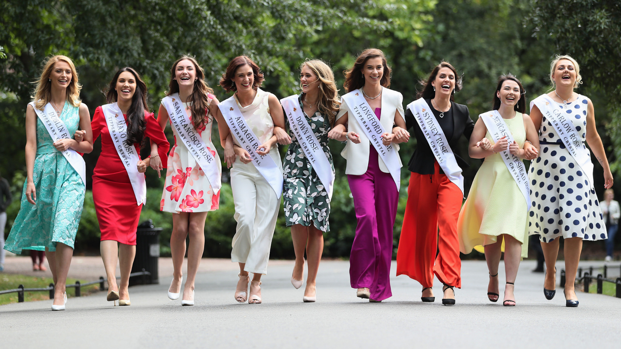 Roses from Ireland and overseas who are preparing for their journey to Tralee, for the Rose of Tralee International Festival, take part in a photocall at Stephen's Green in Dublin.