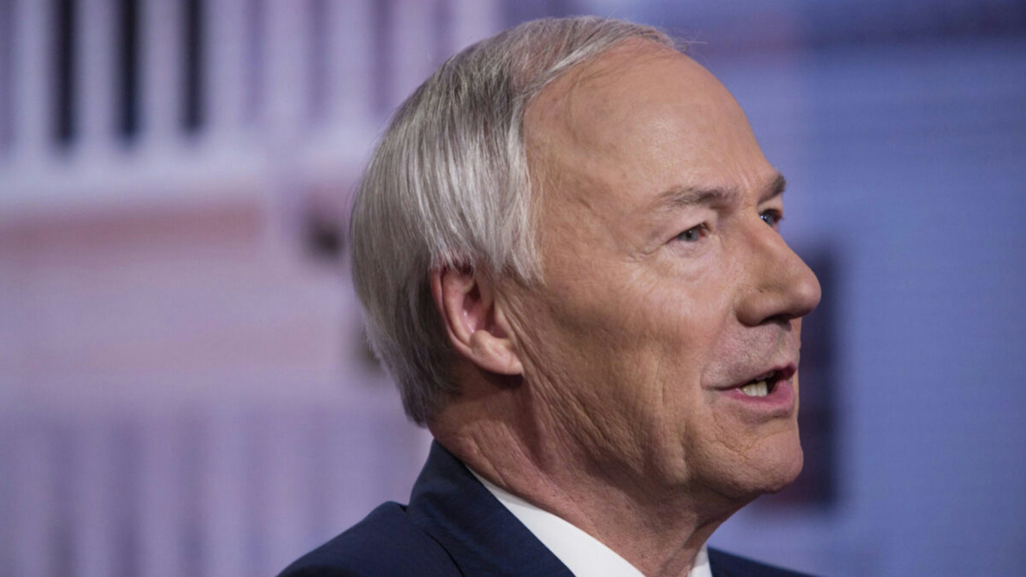 Asa Hutchinson, governor of Arkansas, speaks during a Bloomberg Television interview in New York, U.S., on Tuesday, May 28, 2019.