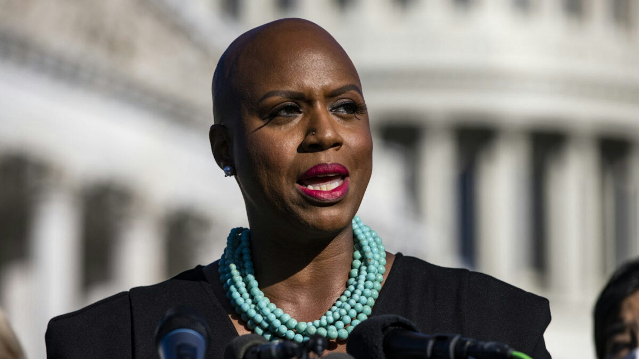 Representative Ayanna Pressley, a Democrat from Massachusetts, speaks during a news conference ahead of a vote on the Women's Health Protection Act outside the U.S. Capitol in Washington, D.C., U.S., on Friday, Sept. 24, 2021.