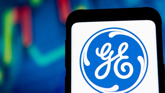 POLAND - 2020/03/23: In this photo illustration a General Electric GE logo seen displayed on a smartphone.