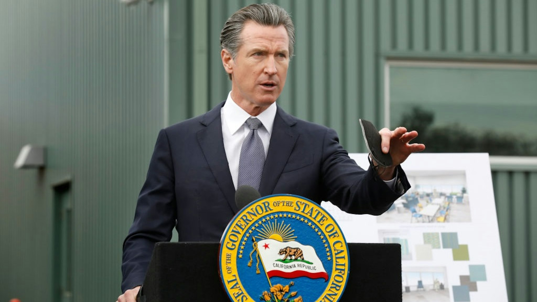 On Jan, 31, 2022, California Governor Gavin Newsom holds a press conference after taking a tour of the site of a behavioral health and transitional housing facility in Los Angeles County, at 1326 W Imperial Hwy., to highlight the states major new investments to house and provide critical support services to the most vulnerable Californians.
