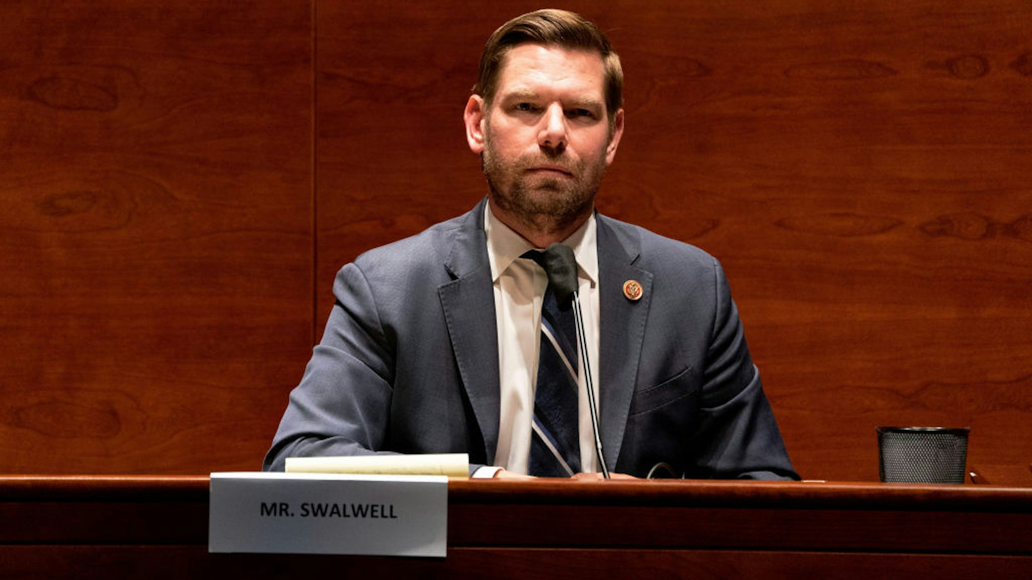 WASHINGTON, DC - JUNE 24: U.S. Rep. Eric Swalwell (D-CA) attends a hearing of the House Judiciary Committee on at the Capitol Building June 24, 2020 in Washington, DC. Democrats are highlighting what they say is the improper politicization of Attorney General Bill Barr’s Justice Department. (Photo by Anna Moneymaker-Pool/Getty Images)