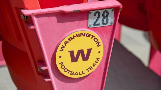 LANDOVER, MD - SEPTEMBER 13: Washington Football Team logo adorns the seats during the game between the Washington Football Team and the Philadelphia Eagles on September 13, 2020 at FedEx Field in Landover, MD. (Photo by Andy Lewis/Icon Sportswire via Getty Images)